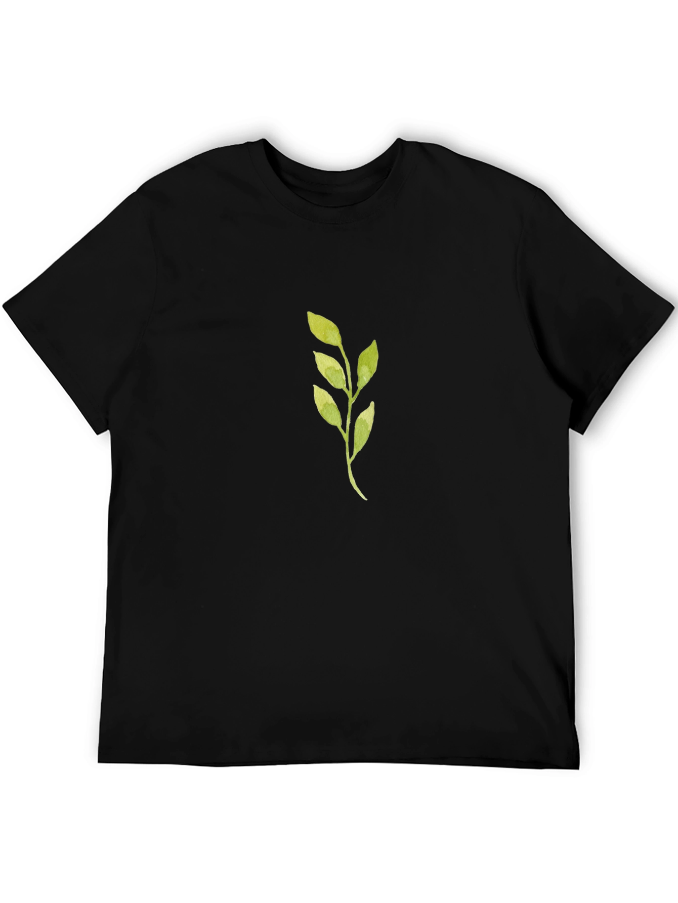 Green Leaf Graphic Black T-Shirt