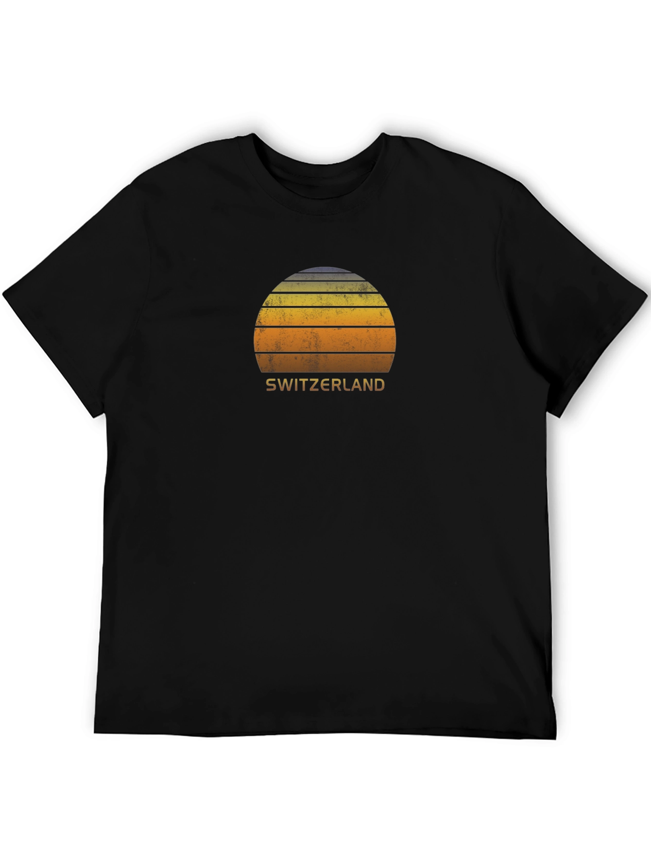 Switzerland Sunset Graphic Tee - Retro Style Black T-Shirt