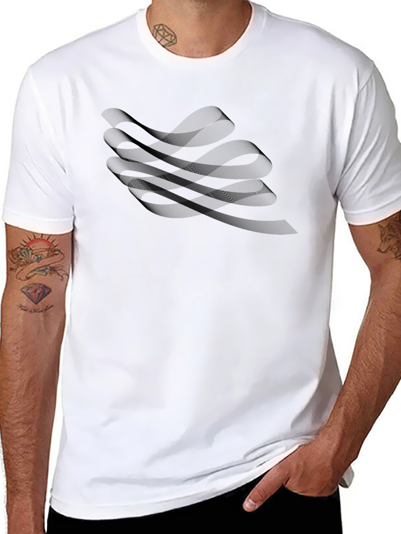 Mens Black Graphic Tee - Abstract Design