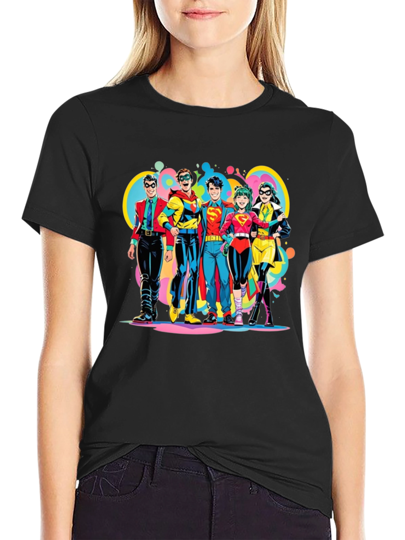 Retro Superhero Squad Graphic T-Shirt