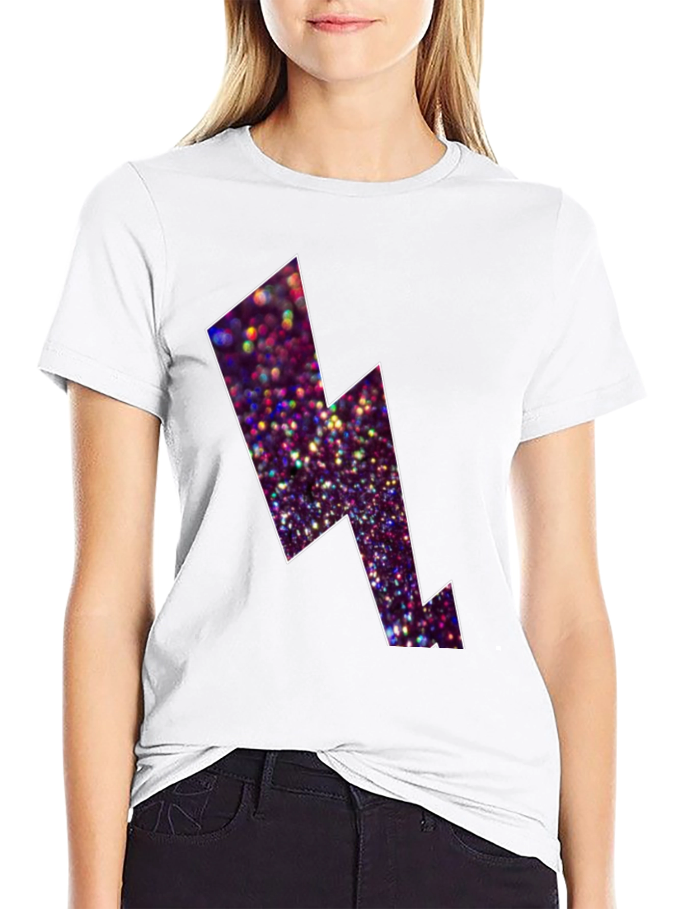 Black Tee with Glitter Lightning Bolt Design