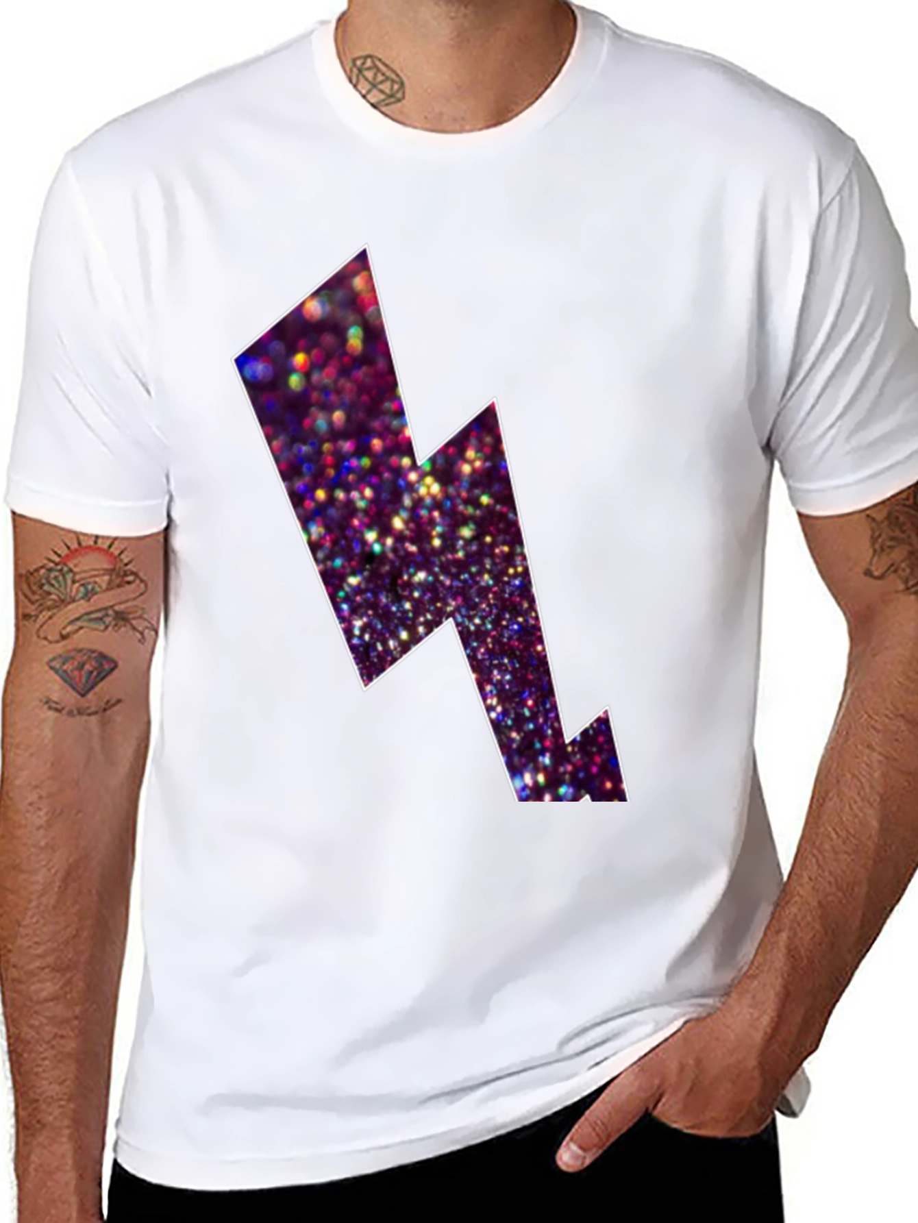 Black Tee with Glitter Lightning Bolt Design