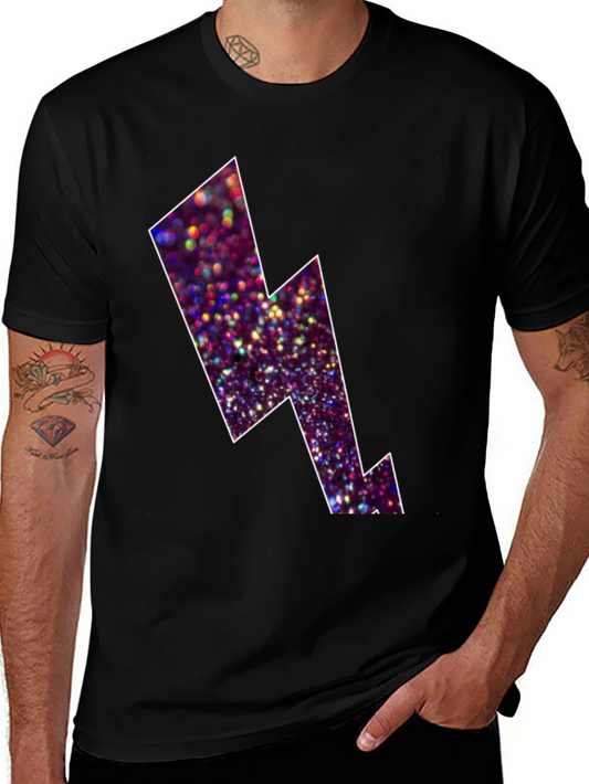 Black Tee with Glitter Lightning Bolt Design