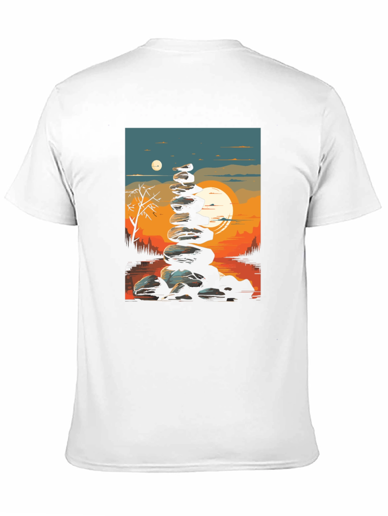 Zen Rock Stack T-Shirt - Sunset Landscape