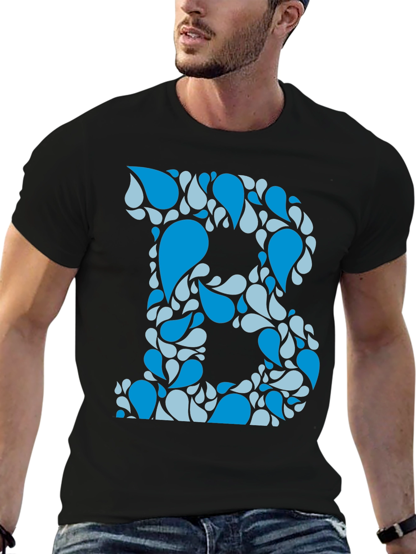 Blue Water Drop Initial B Graphic T-Shirt