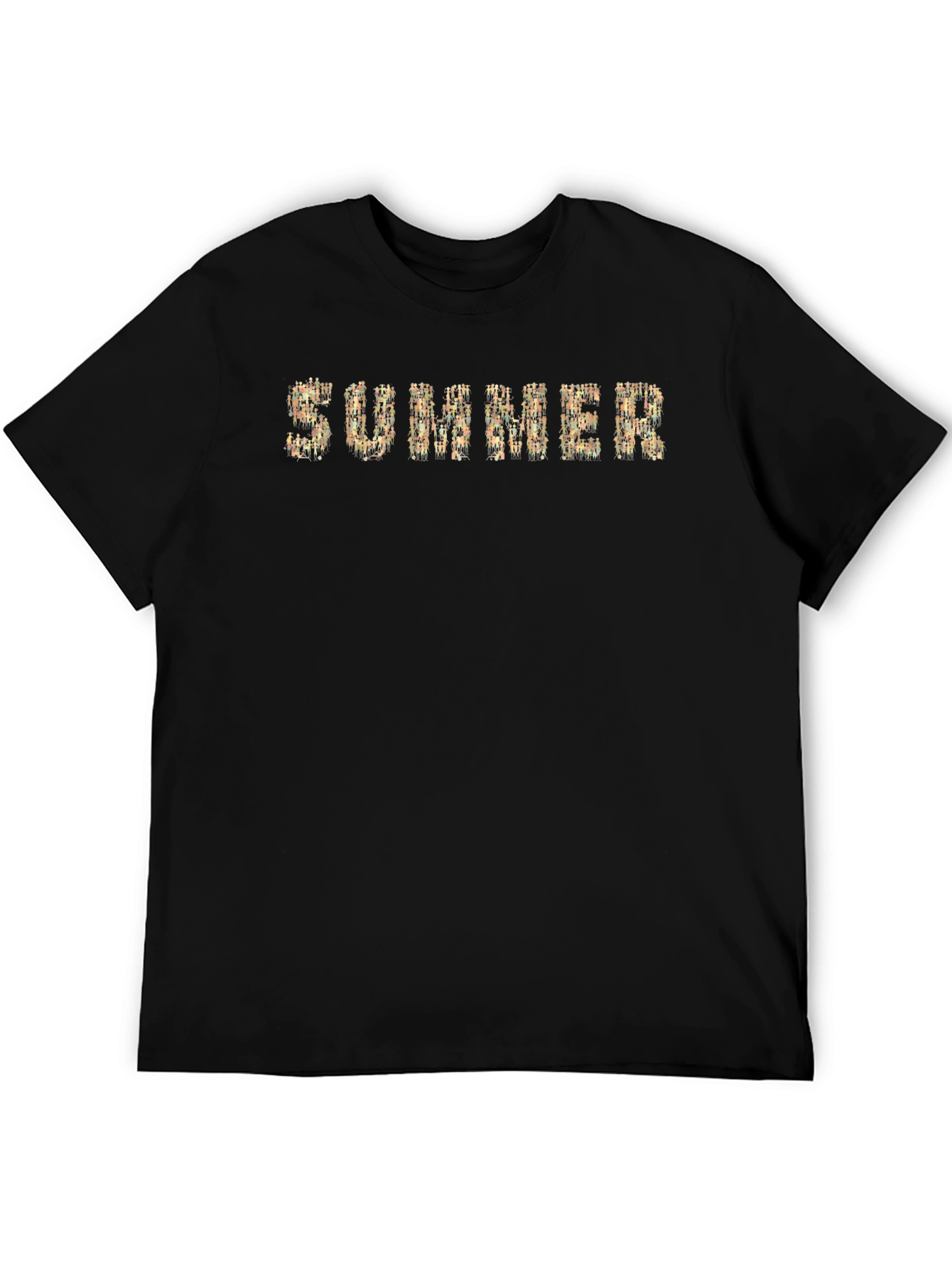 Summer Graphic Print Black Crew Neck T-Shirt