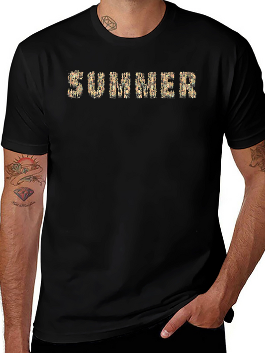 Summer Graphic Print Black Crew Neck T-Shirt
