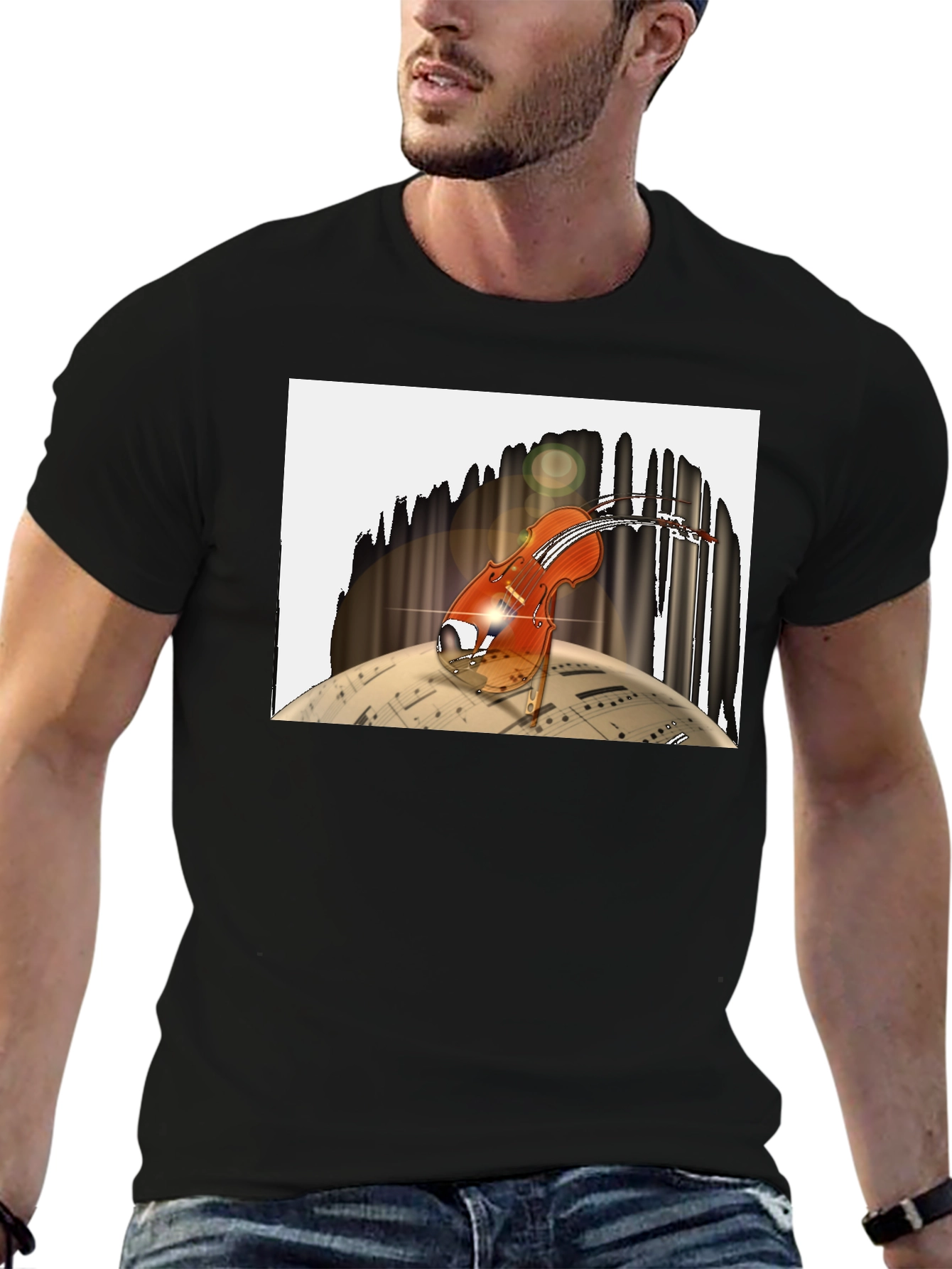 Musical Violin Graphic Black T-Shirt