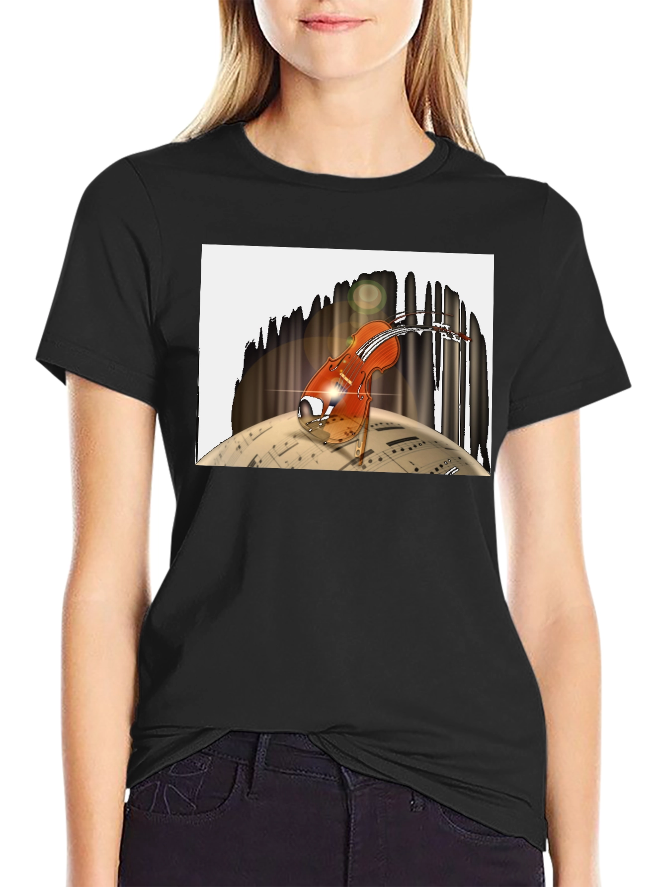 Musical Violin Graphic Black T-Shirt