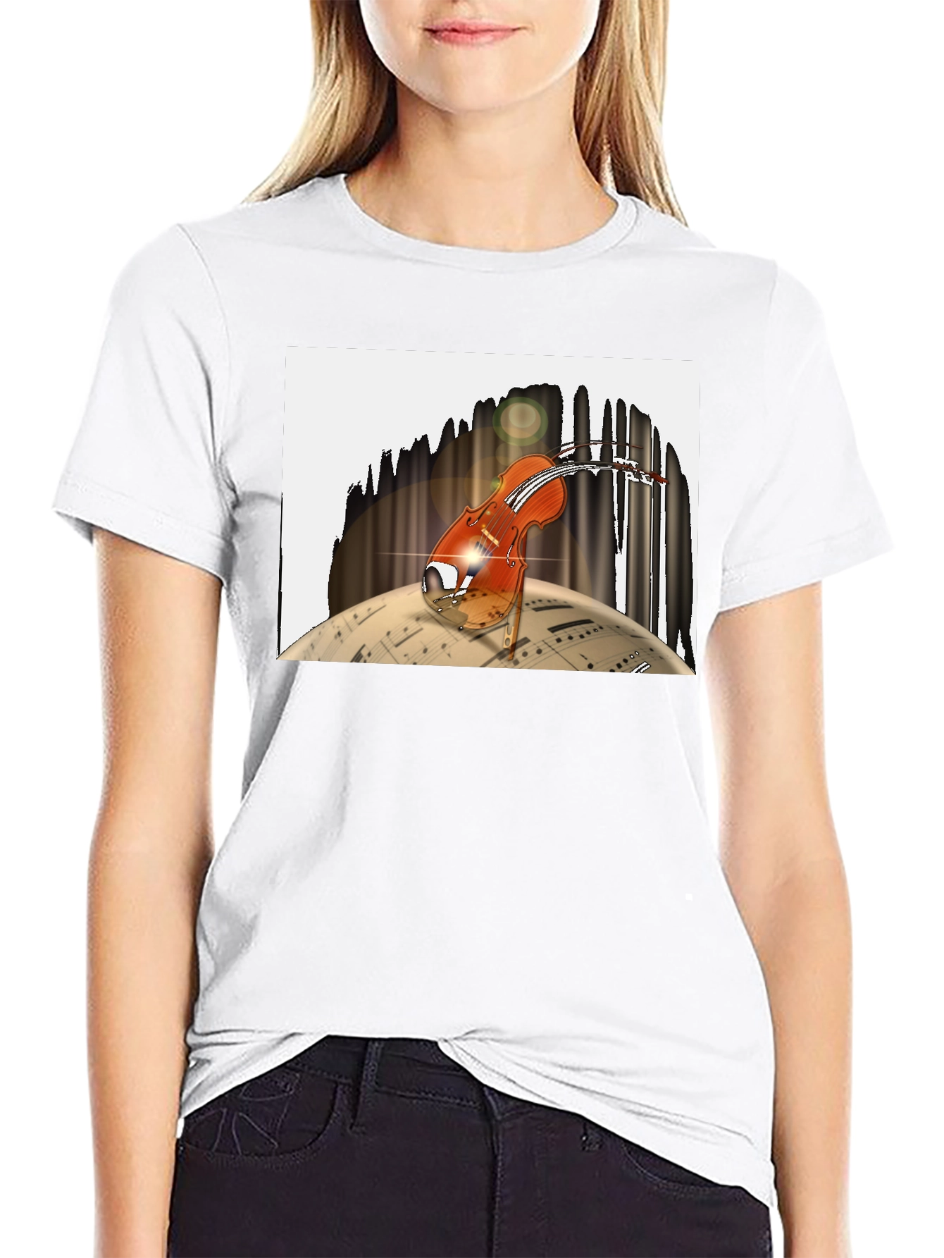 Musical Violin Graphic Black T-Shirt