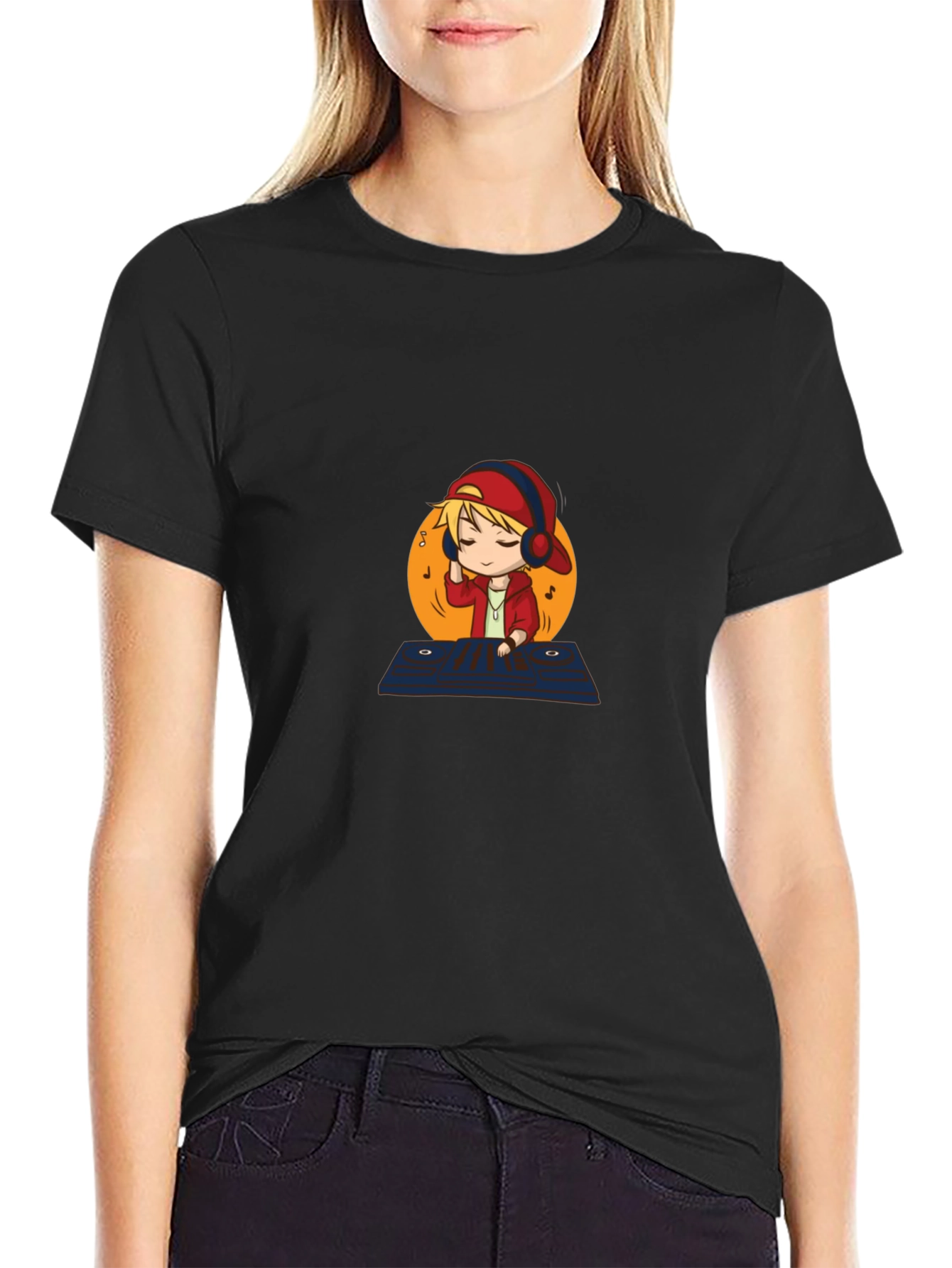 DJ Cartoon Graphic Black T-Shirt
