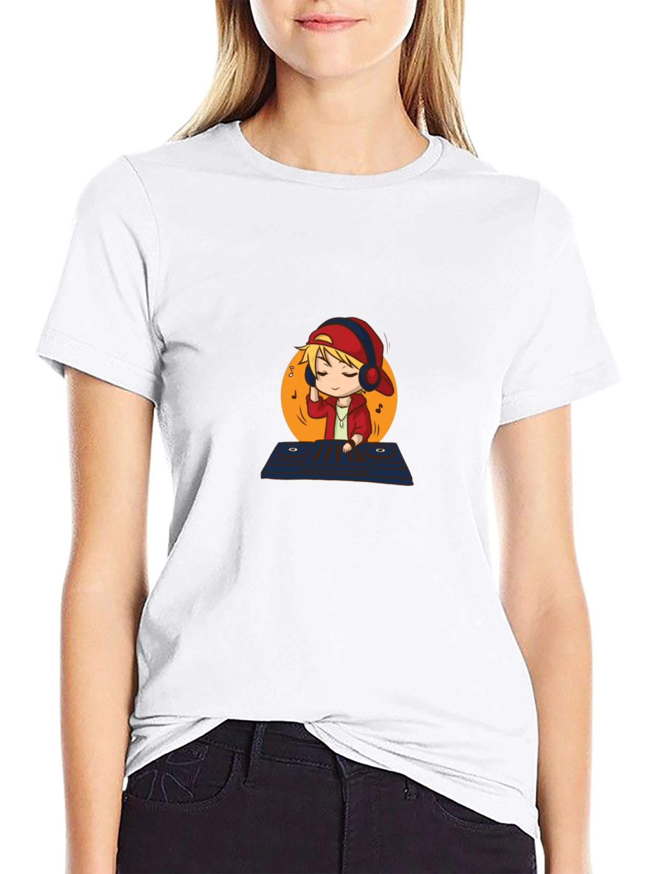DJ Cartoon Graphic Black T-Shirt