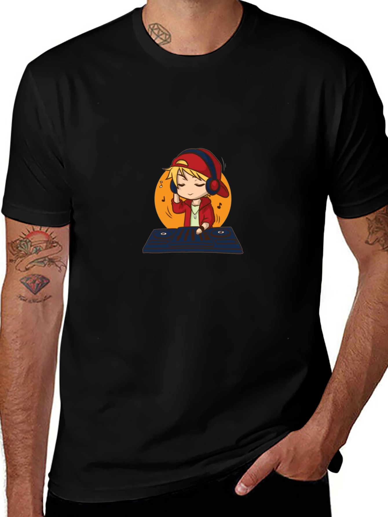 DJ Cartoon Graphic Black T-Shirt