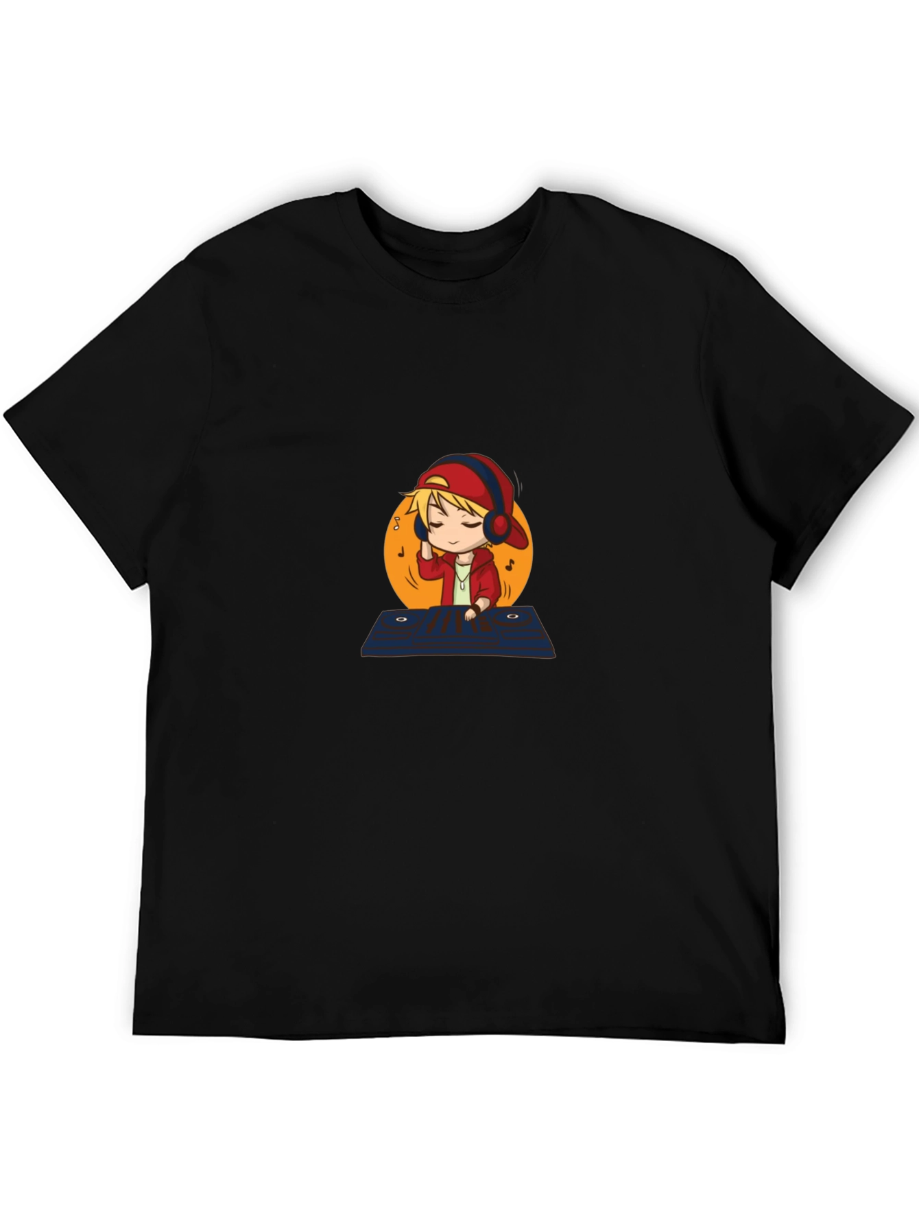 DJ Cartoon Graphic Black T-Shirt