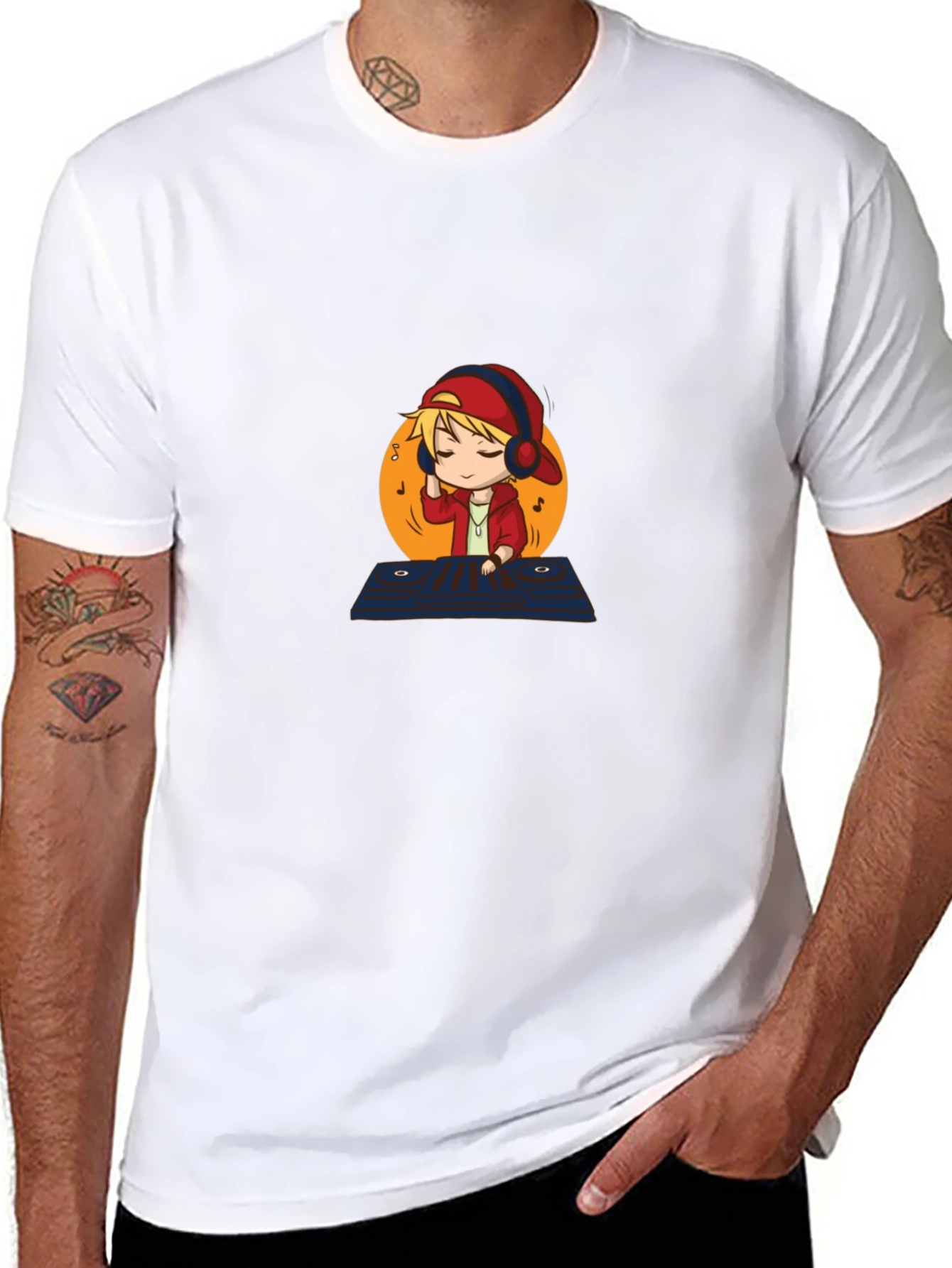 DJ Cartoon Graphic Black T-Shirt
