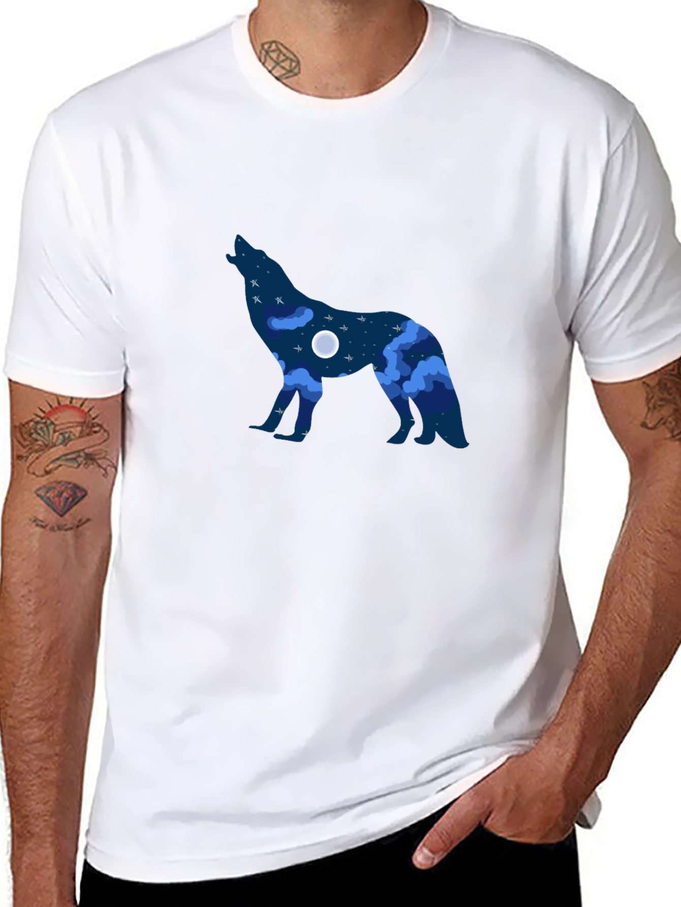 Howling Wolf Night Sky Graphic Tee - Black