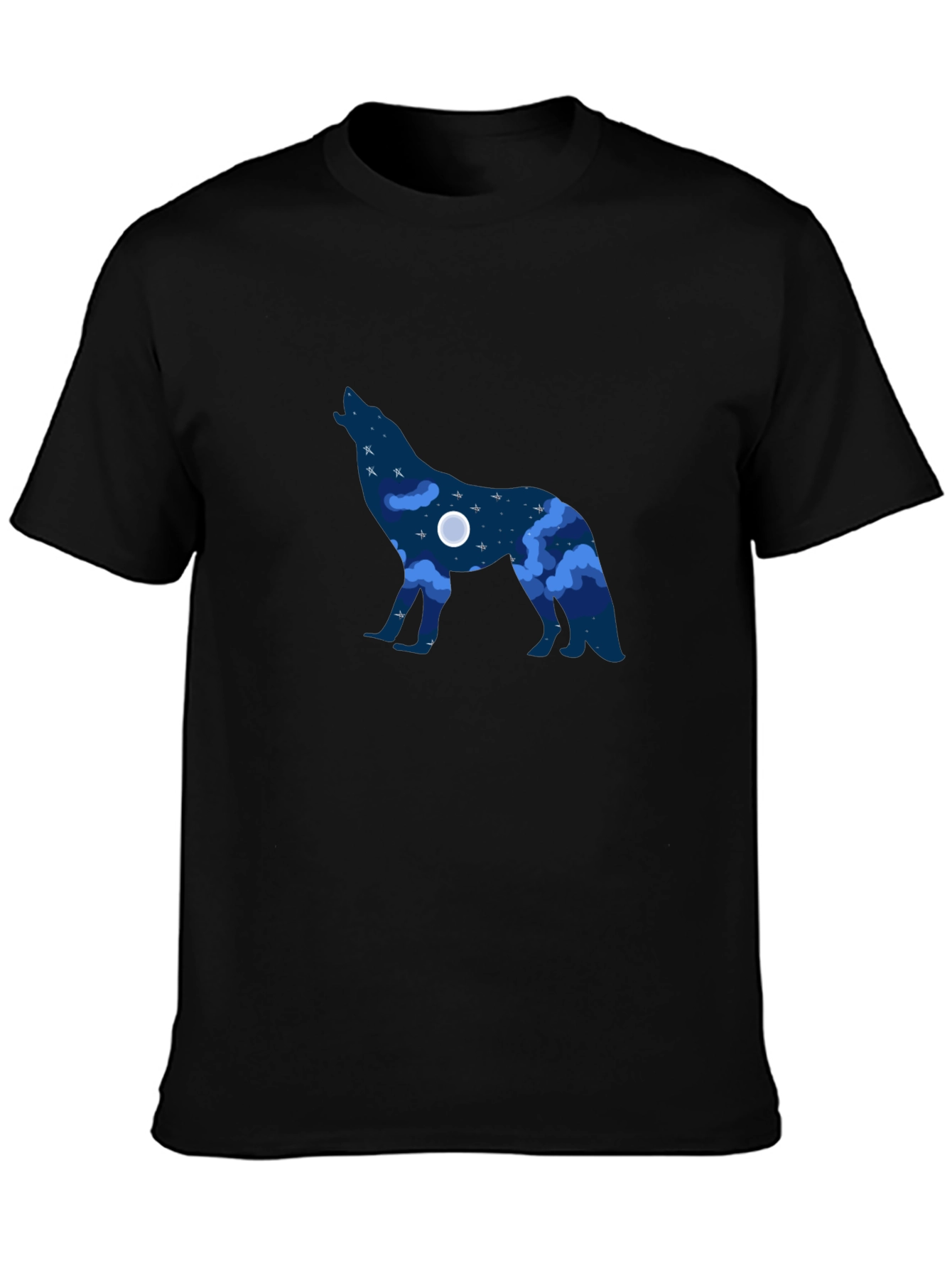 Howling Wolf Night Sky Graphic Tee - Black