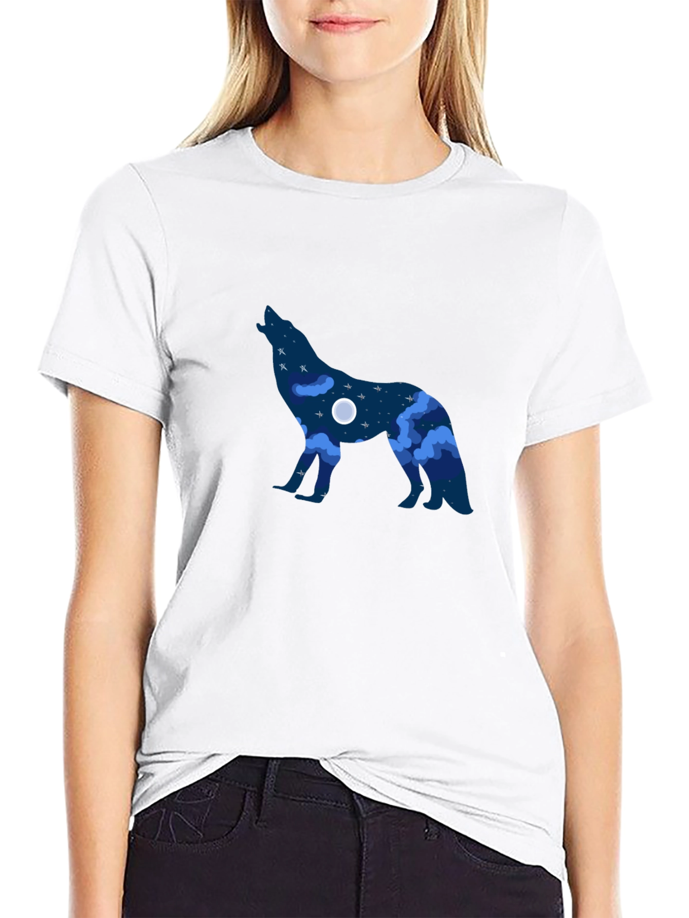 Howling Wolf Night Sky Graphic Tee - Black