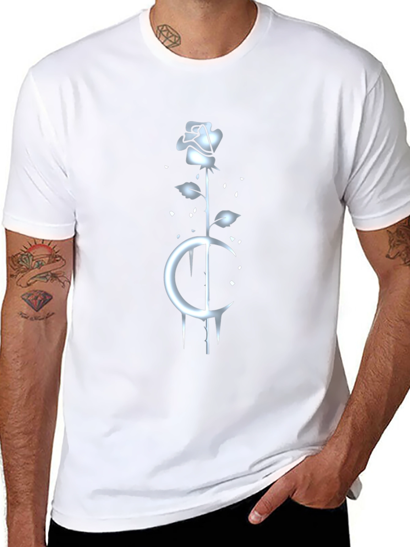 Rose and Moon Graphic Tee - Black