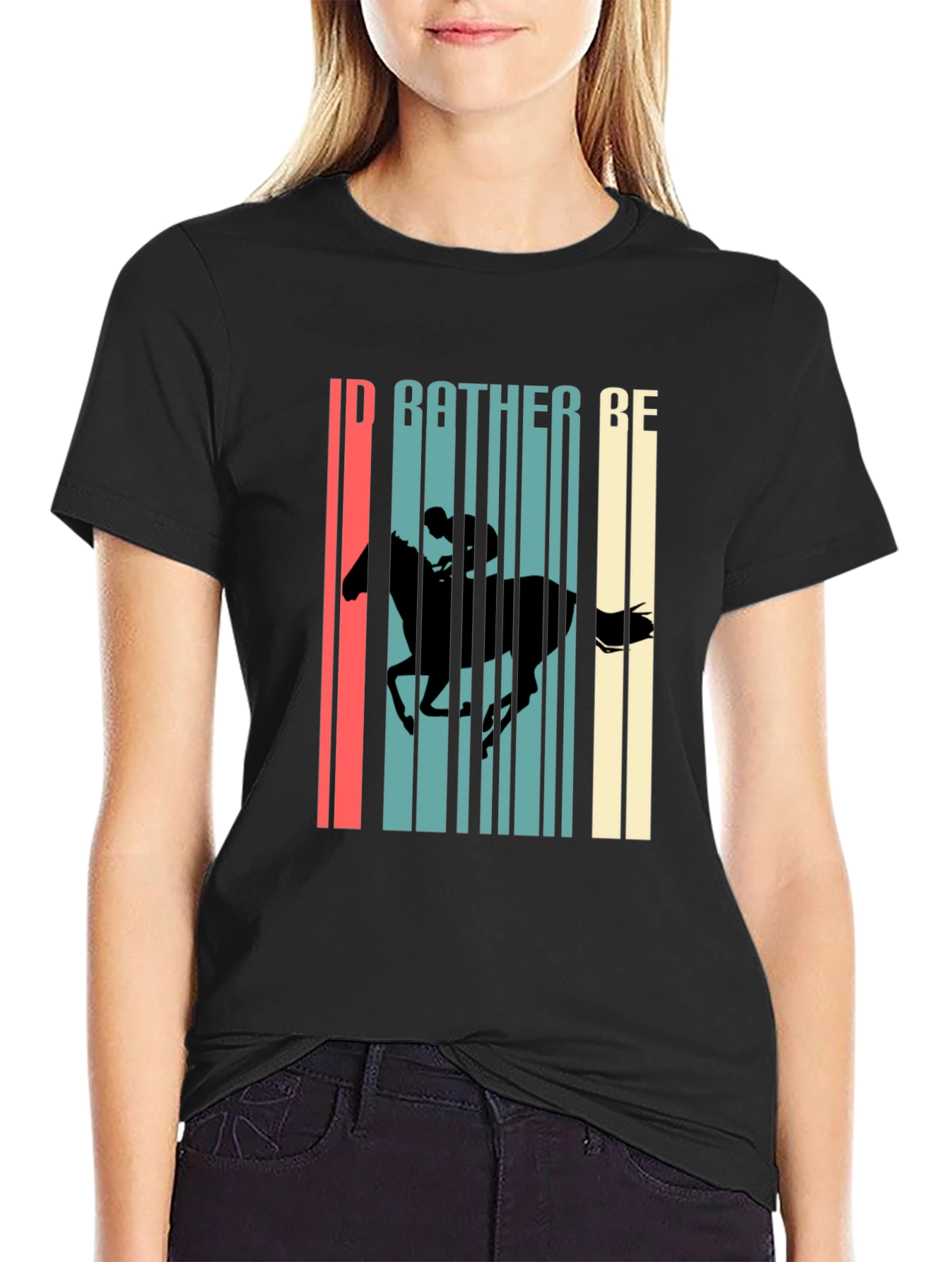 Id Rather Be Horseback Riding Black T-Shirt