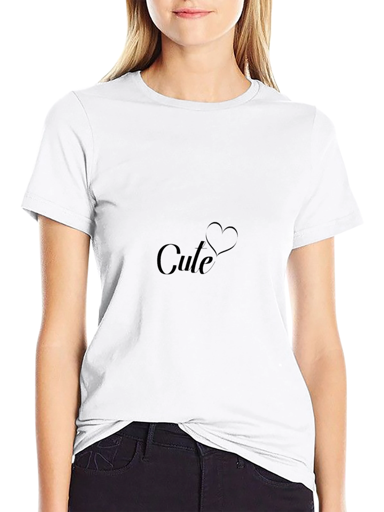 Cute Heart Graphic Black T-Shirt
