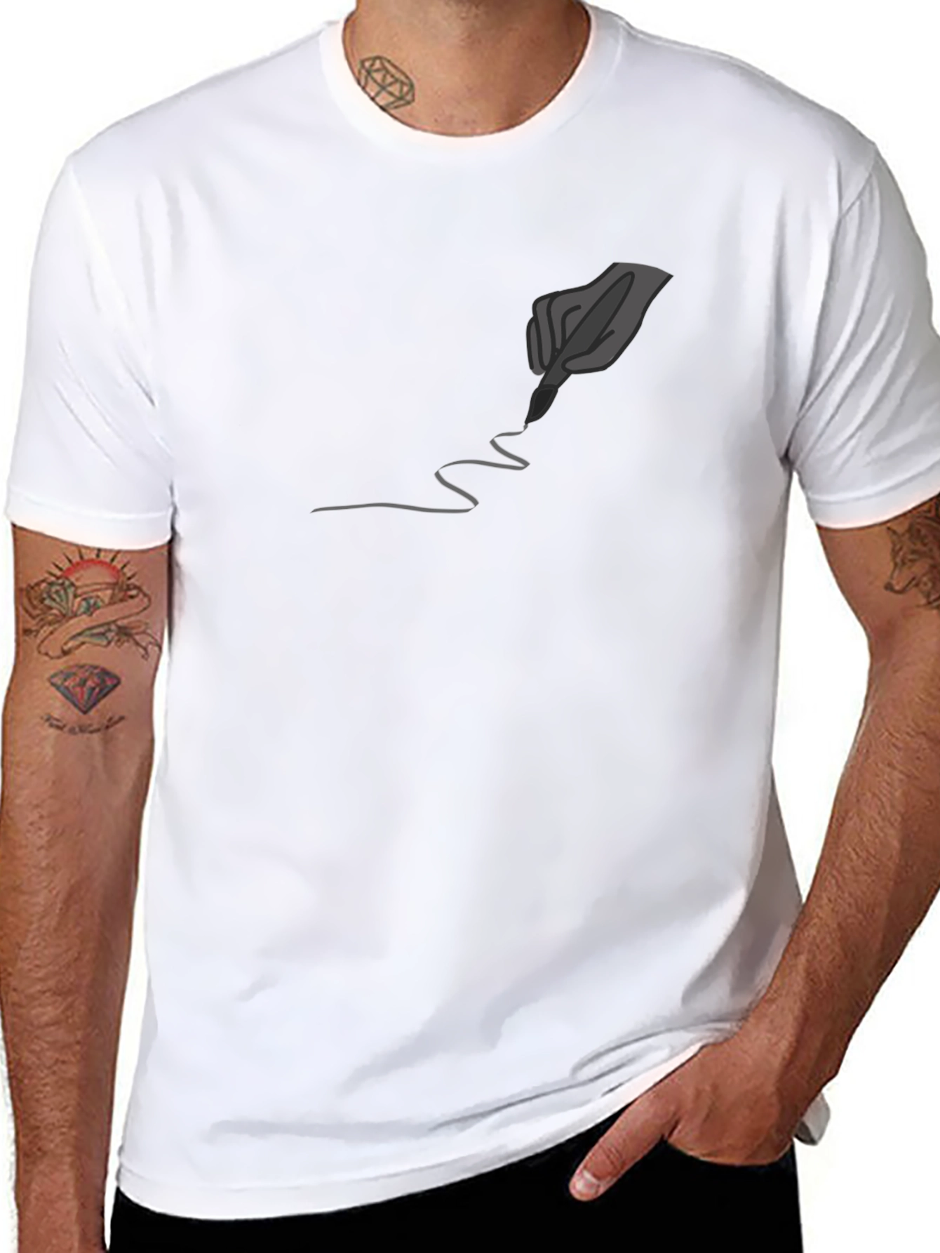 Mens Black Graphic Tee - Quill Pen Design
