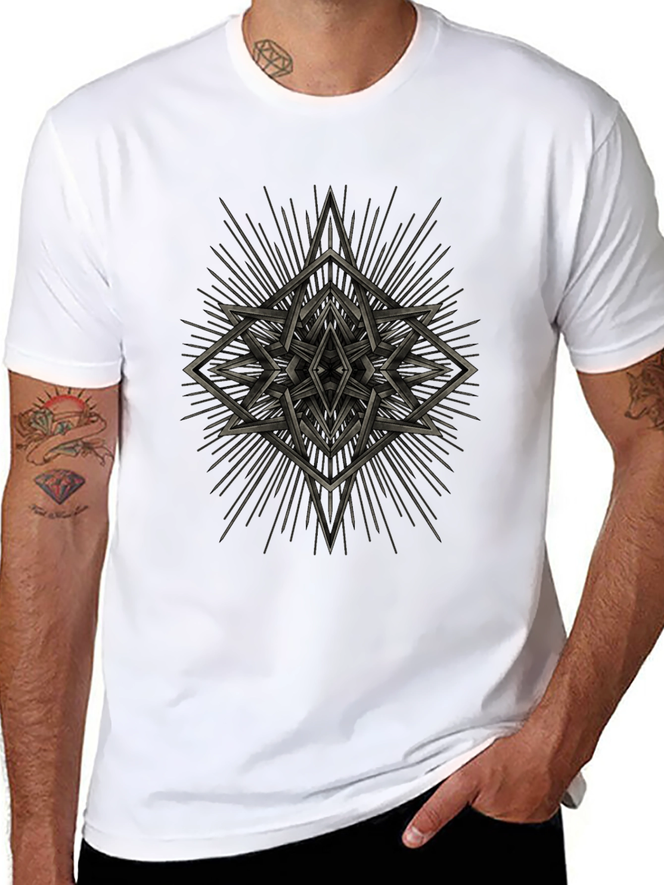 Geometric Starburst Graphic Tee - Black