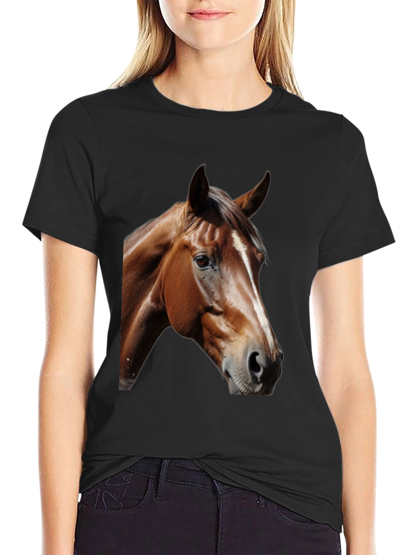 Horse Head Graphic Tee - Black Cotton T-Shirt