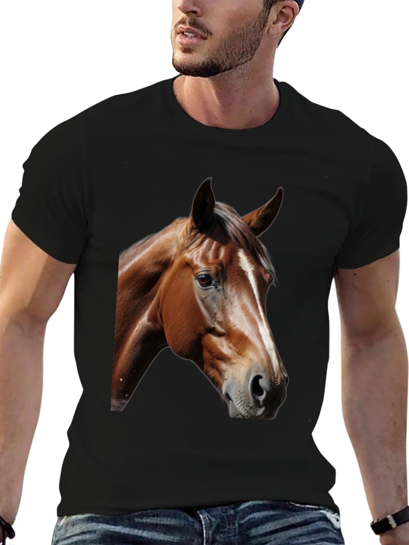 Horse Head Graphic Tee - Black Cotton T-Shirt
