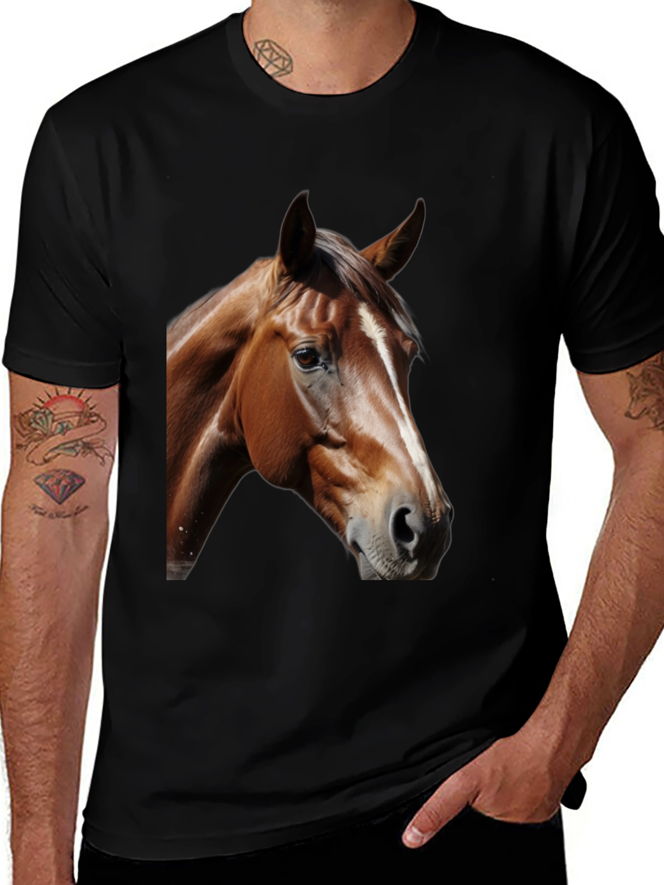 Horse Head Graphic Tee - Black Cotton T-Shirt