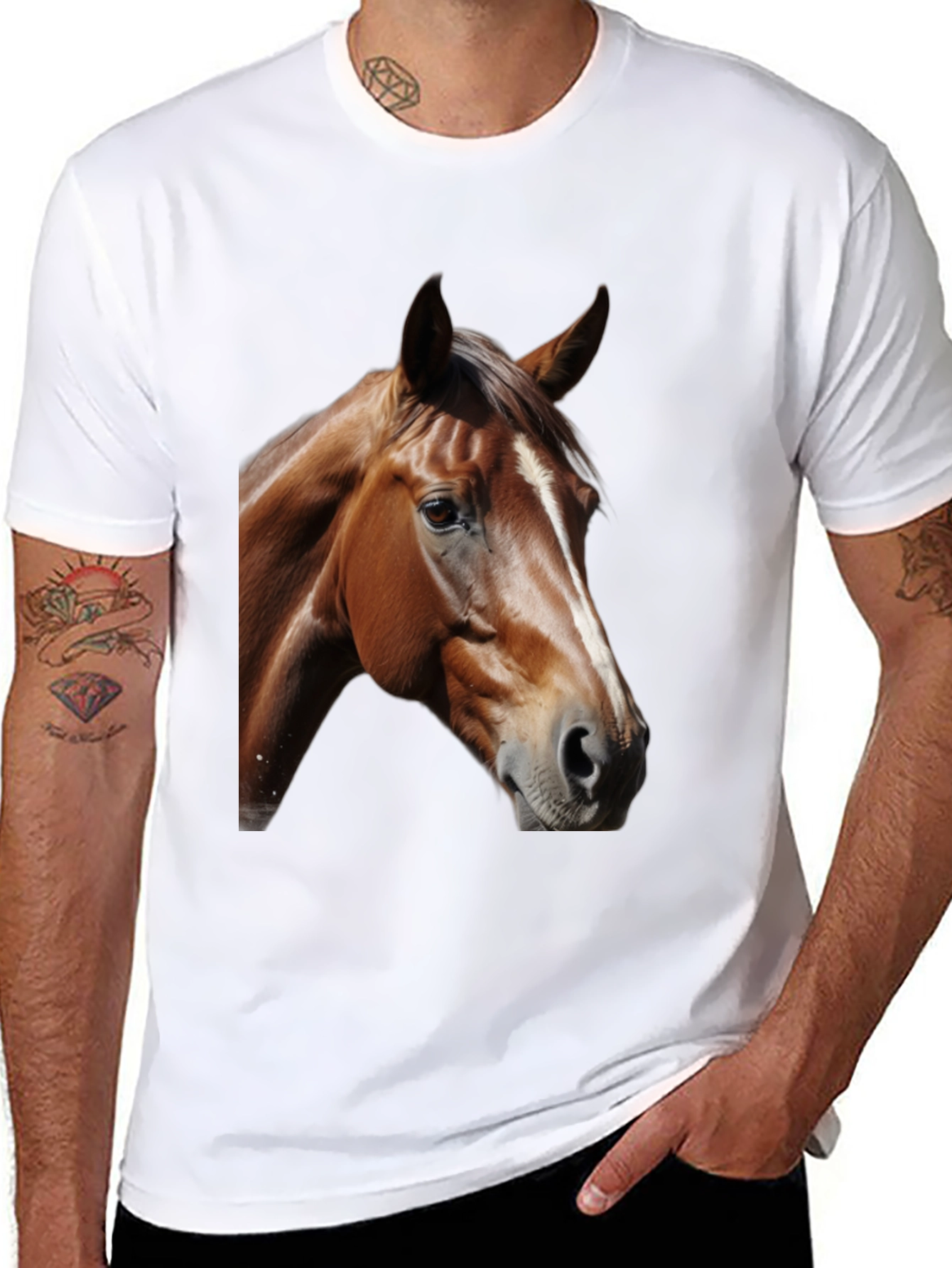 Horse Head Graphic Tee - Black Cotton T-Shirt