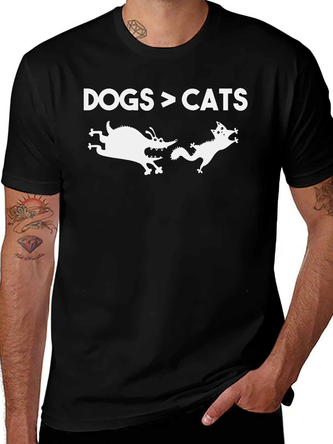 Dogs > Cats Funny Black Graphic T-Shirt