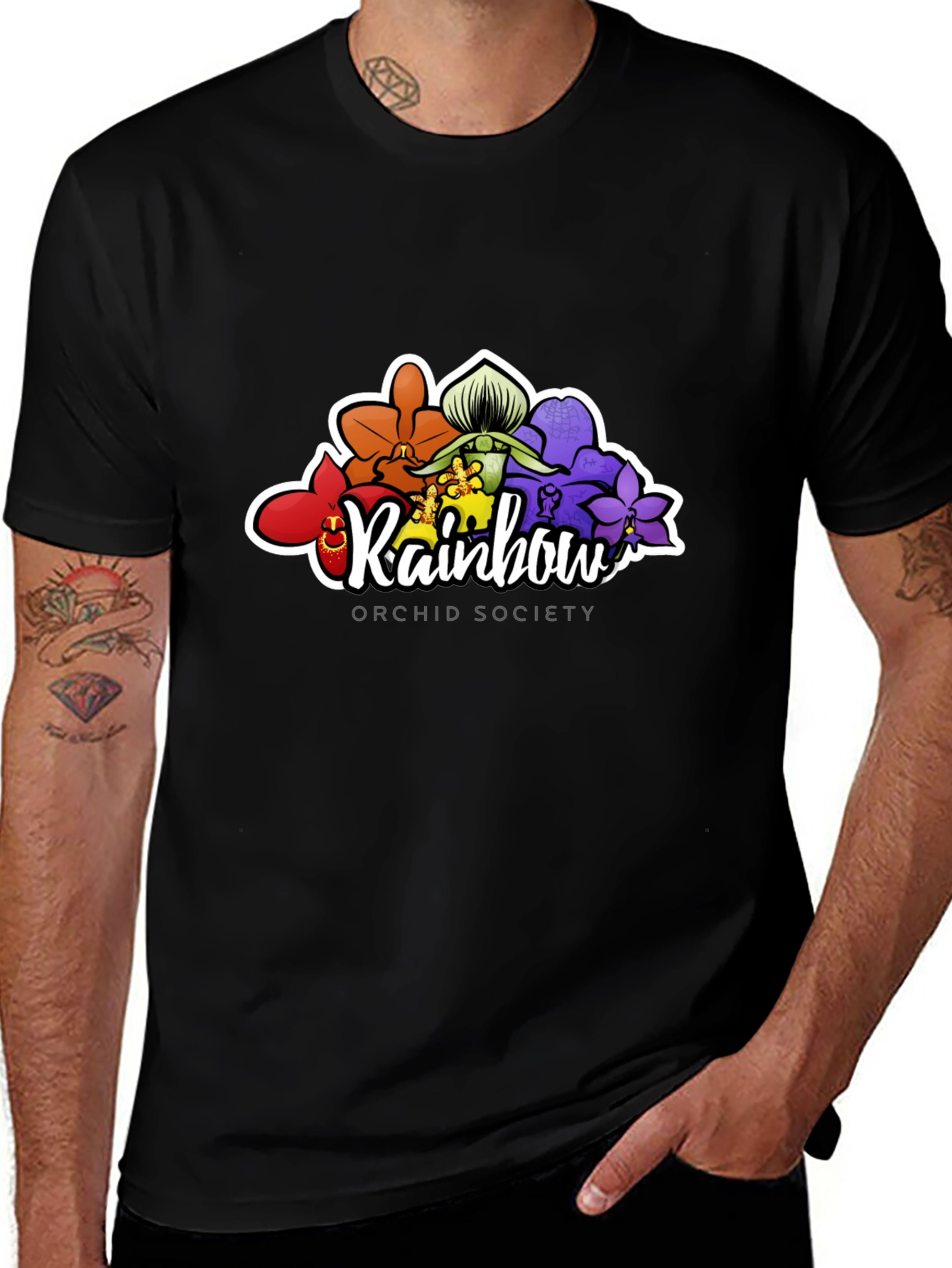 Rainbow Orchid Society Black T-Shirt