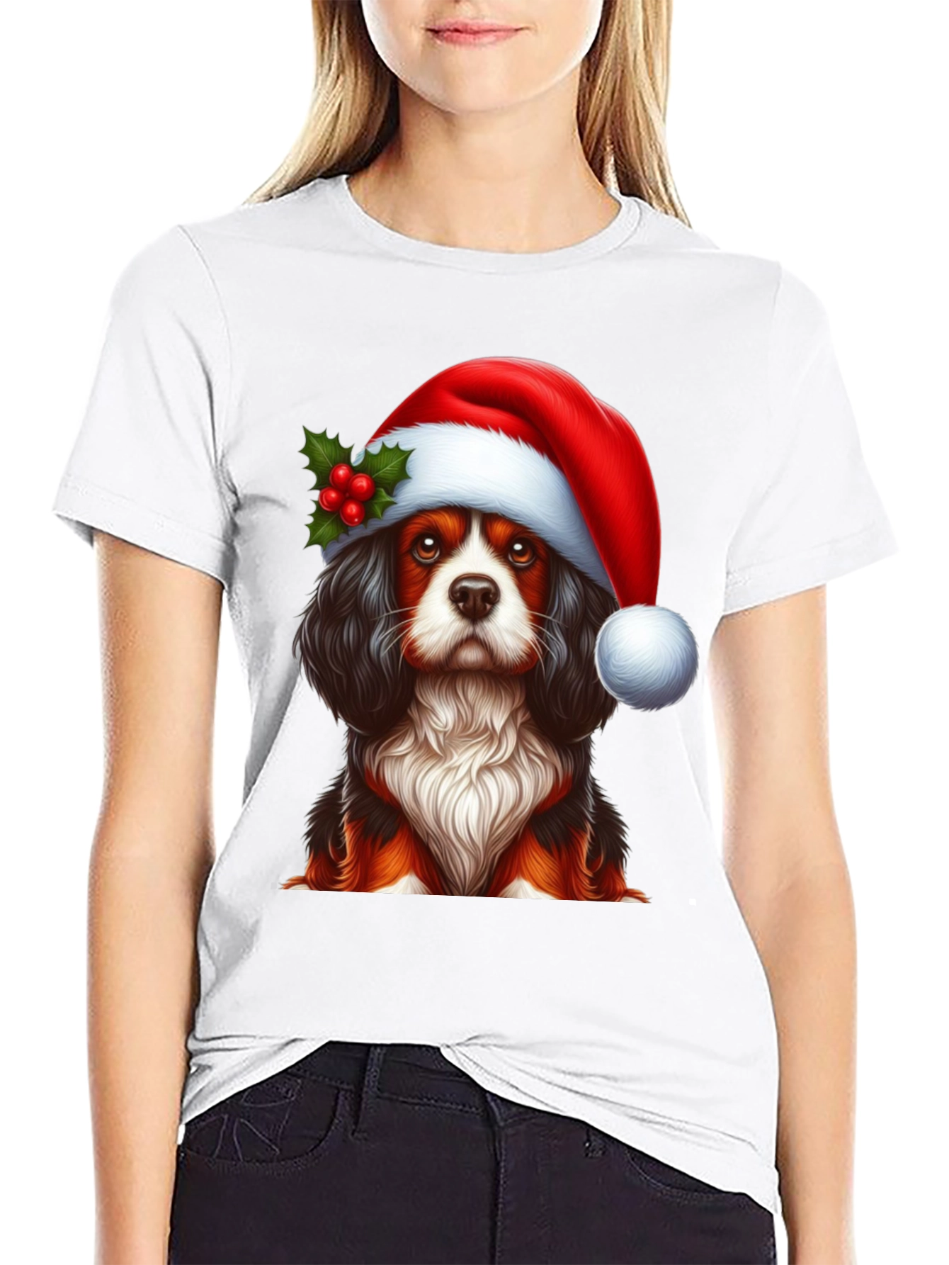 Christmas Dog T-Shirt - Cute Cavalier Santa Hat Tee