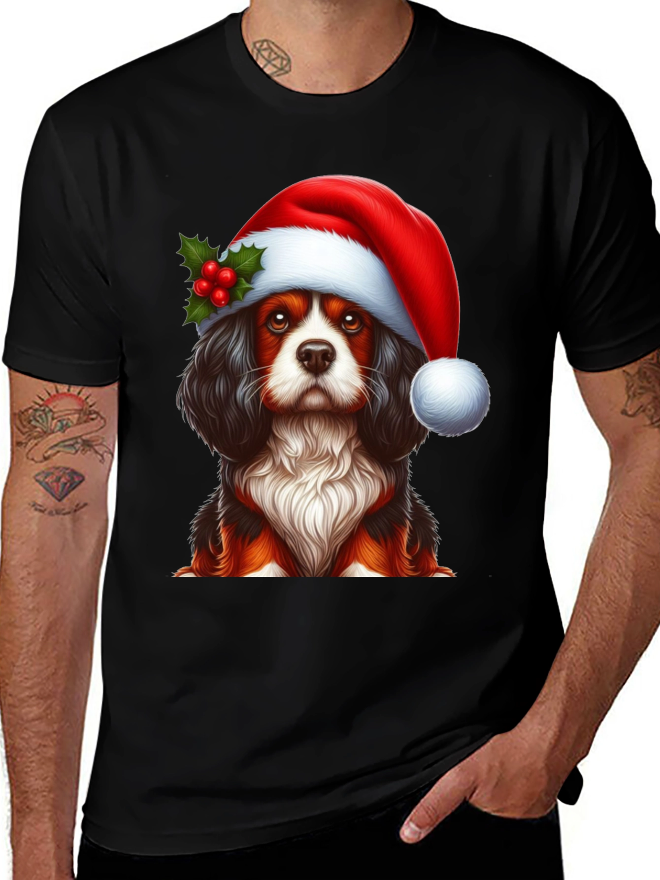Christmas Dog T-Shirt - Cute Cavalier Santa Hat Tee