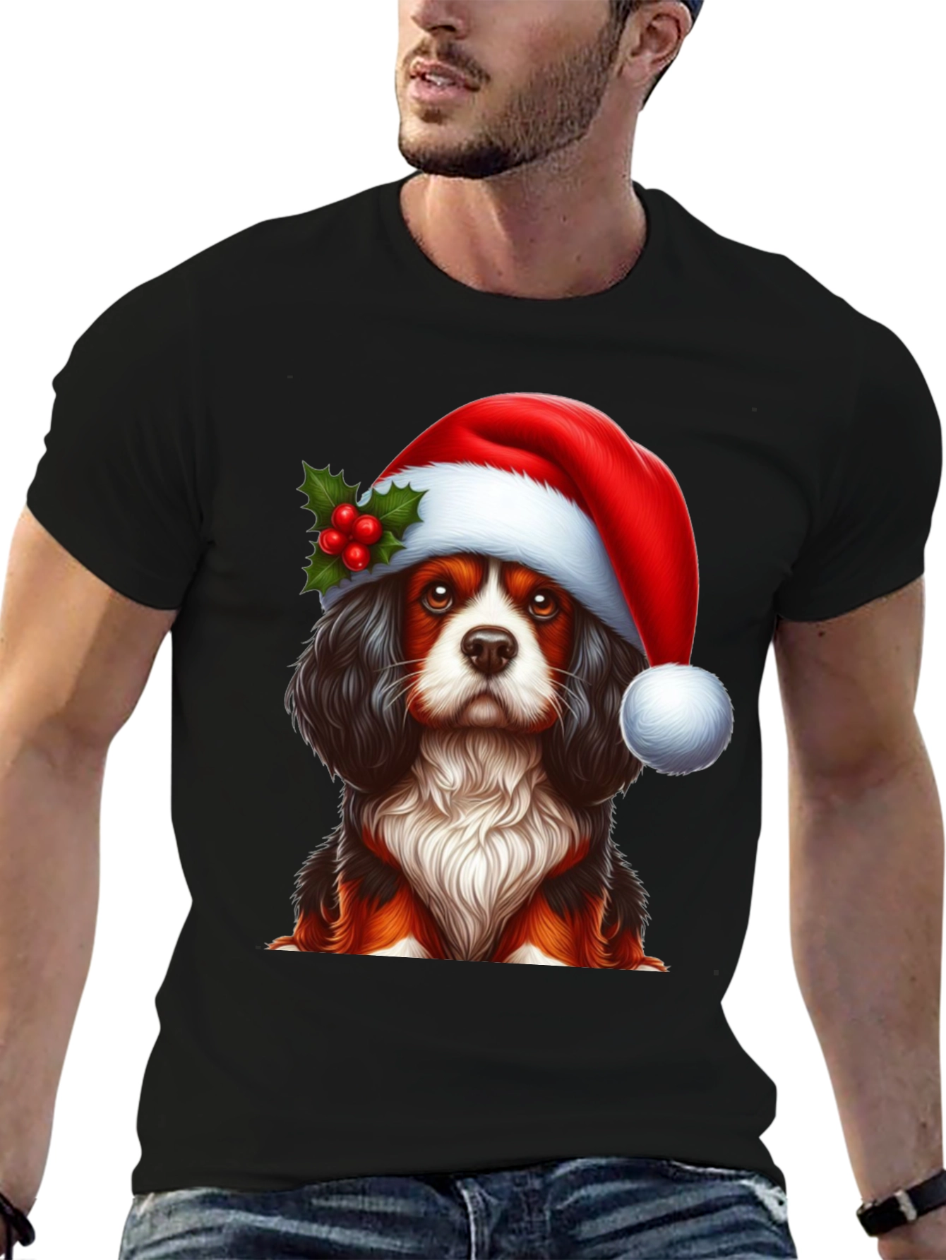 Christmas Dog T-Shirt - Cute Cavalier Santa Hat Tee