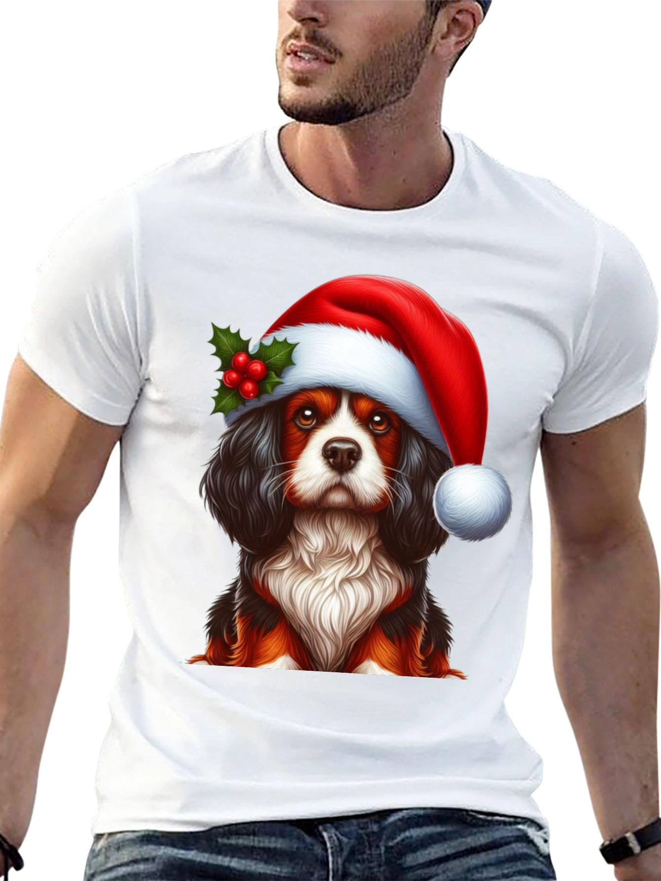 Christmas Dog T-Shirt - Cute Cavalier Santa Hat Tee
