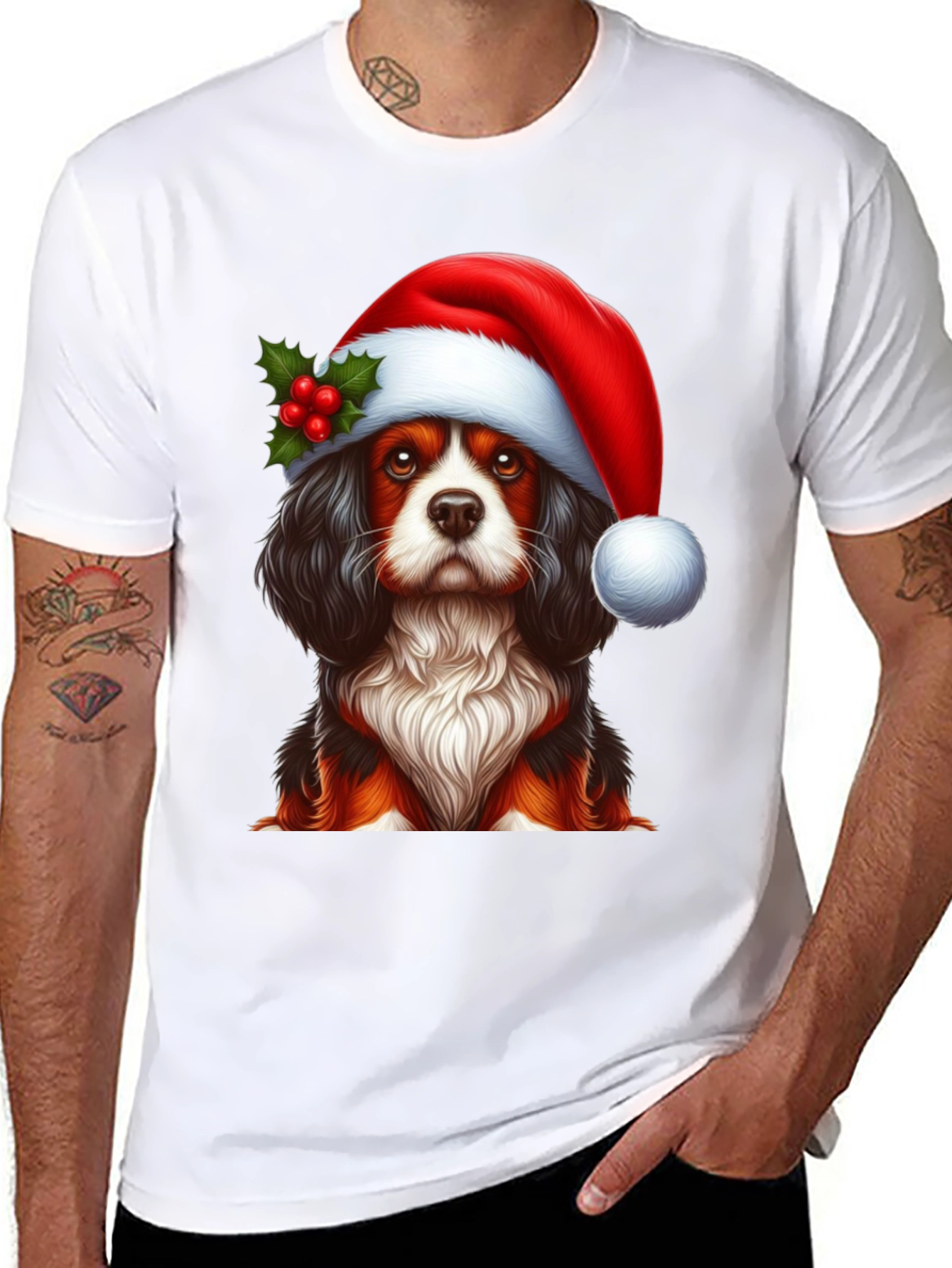 Christmas Dog T-Shirt - Cute Cavalier Santa Hat Tee