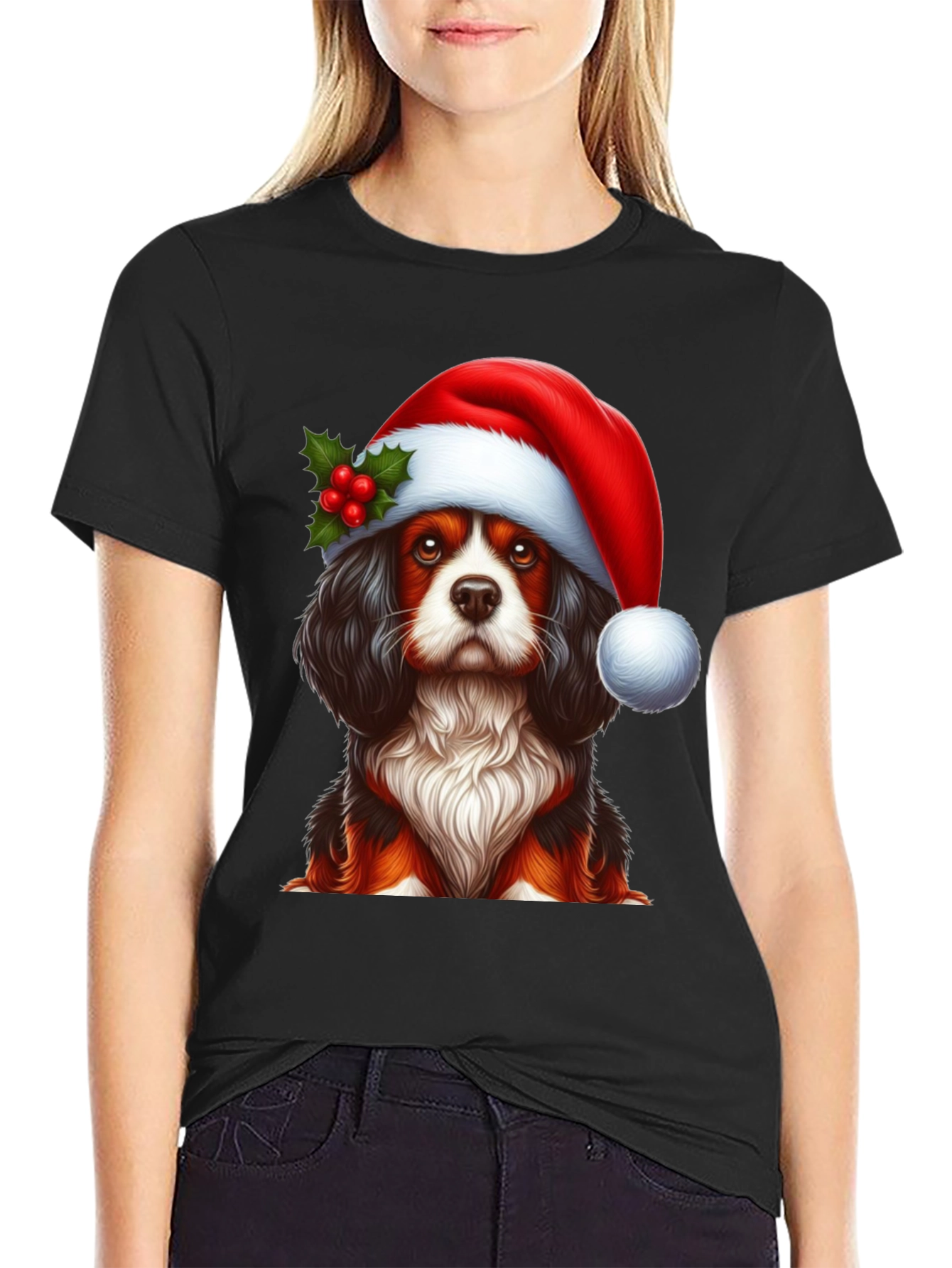 Christmas Dog T-Shirt - Cute Cavalier Santa Hat Tee