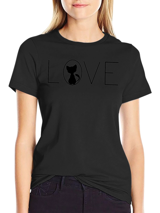 Love Cat Silhouette Black T-Shirt - Stylish & Modern