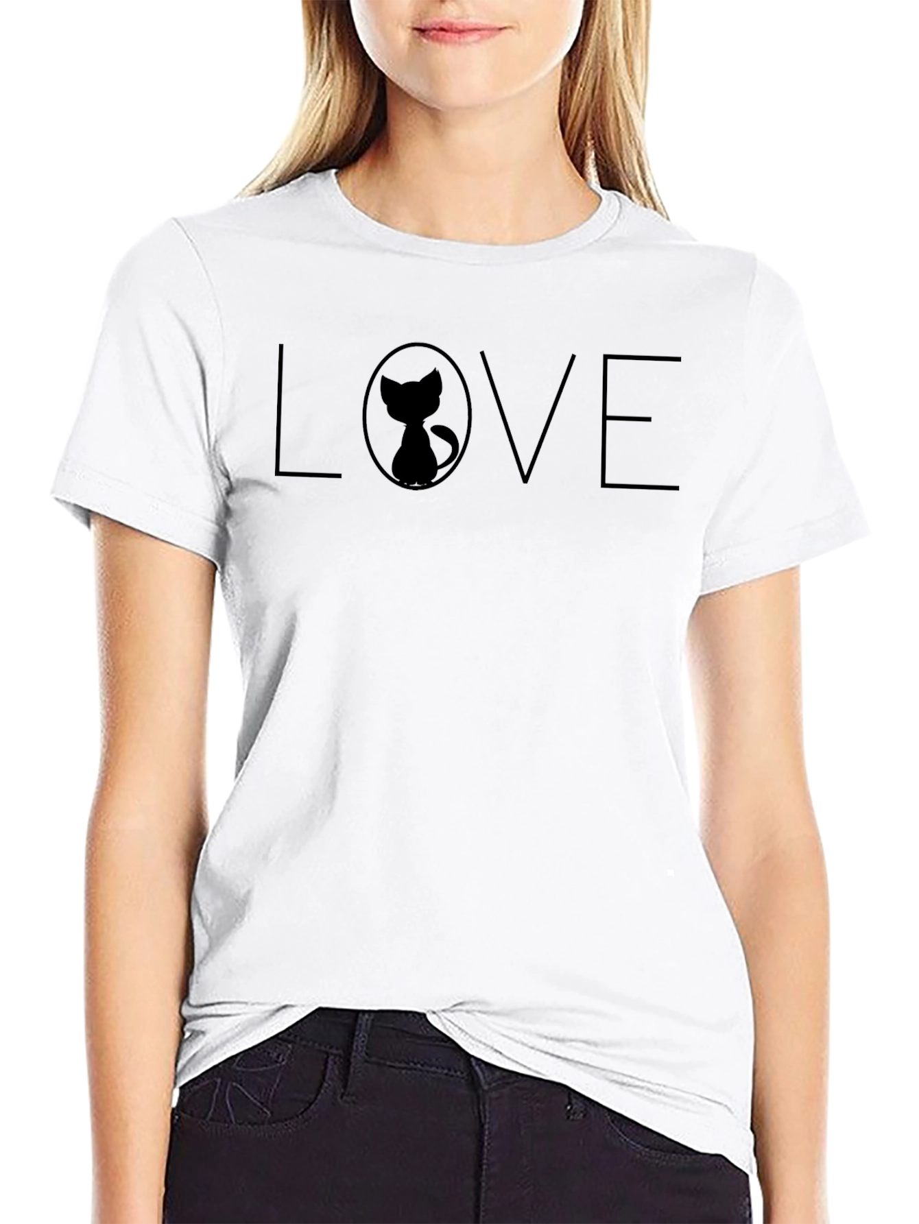 Love Cat Silhouette Black T-Shirt - Stylish & Modern