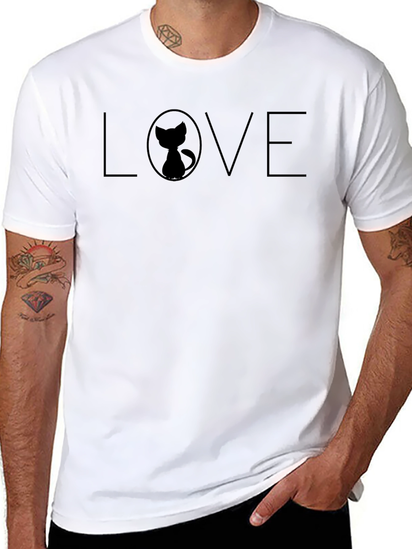 Love Cat Silhouette Black T-Shirt - Stylish & Modern