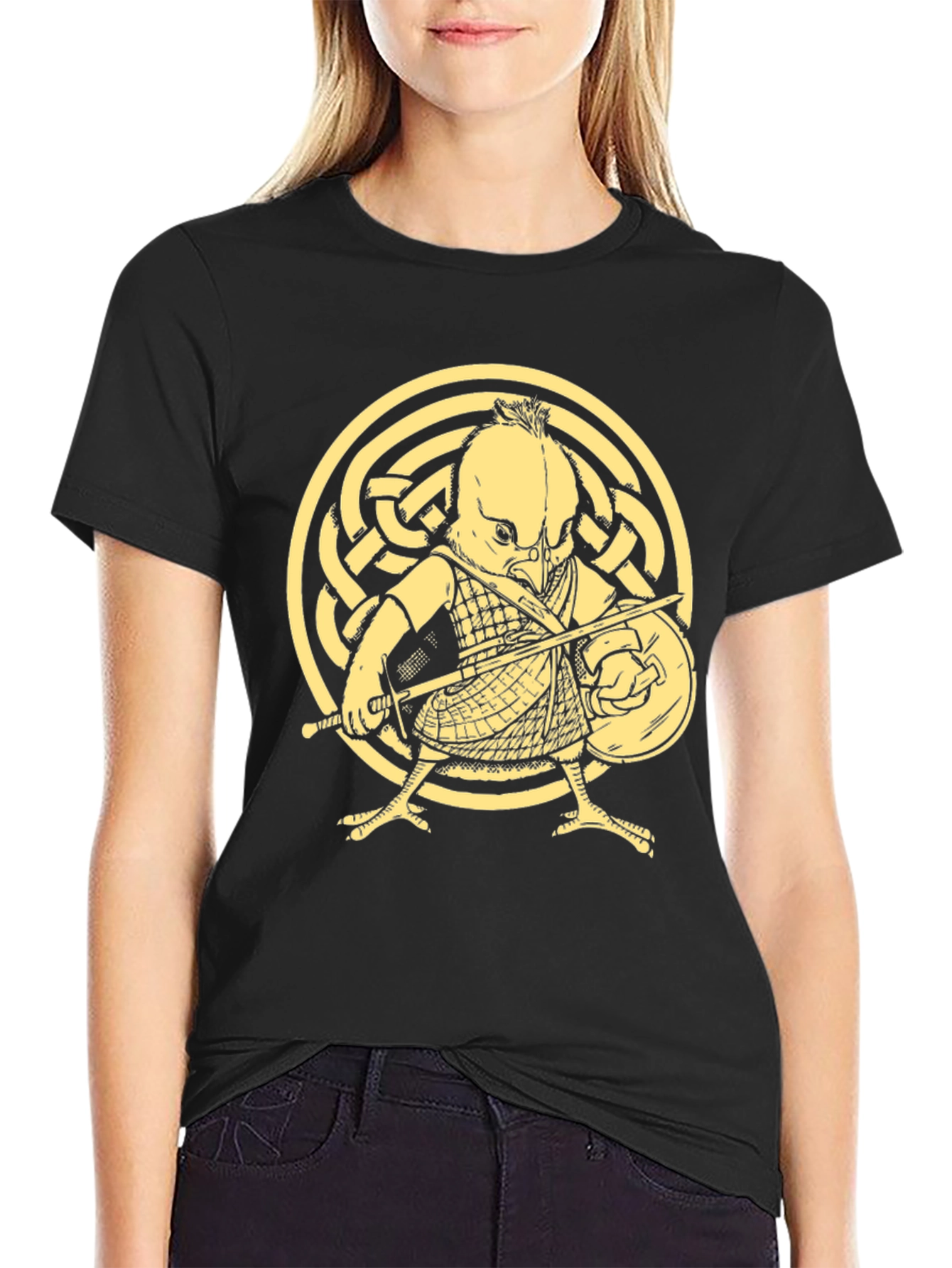 Black T-Shirt with Warrior Chicken Graphic