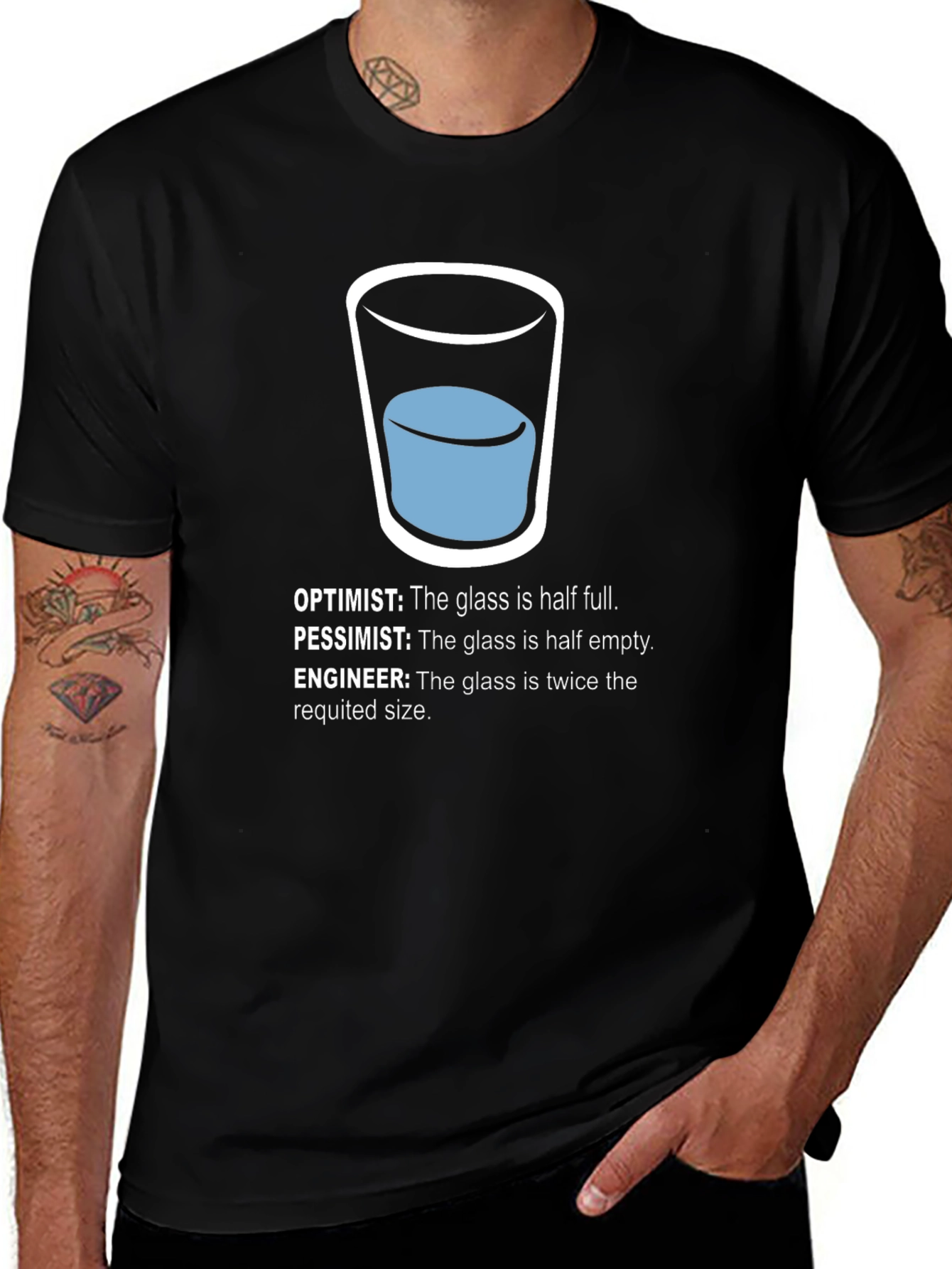 Engineer Humor T-Shirt - Half Full Glass