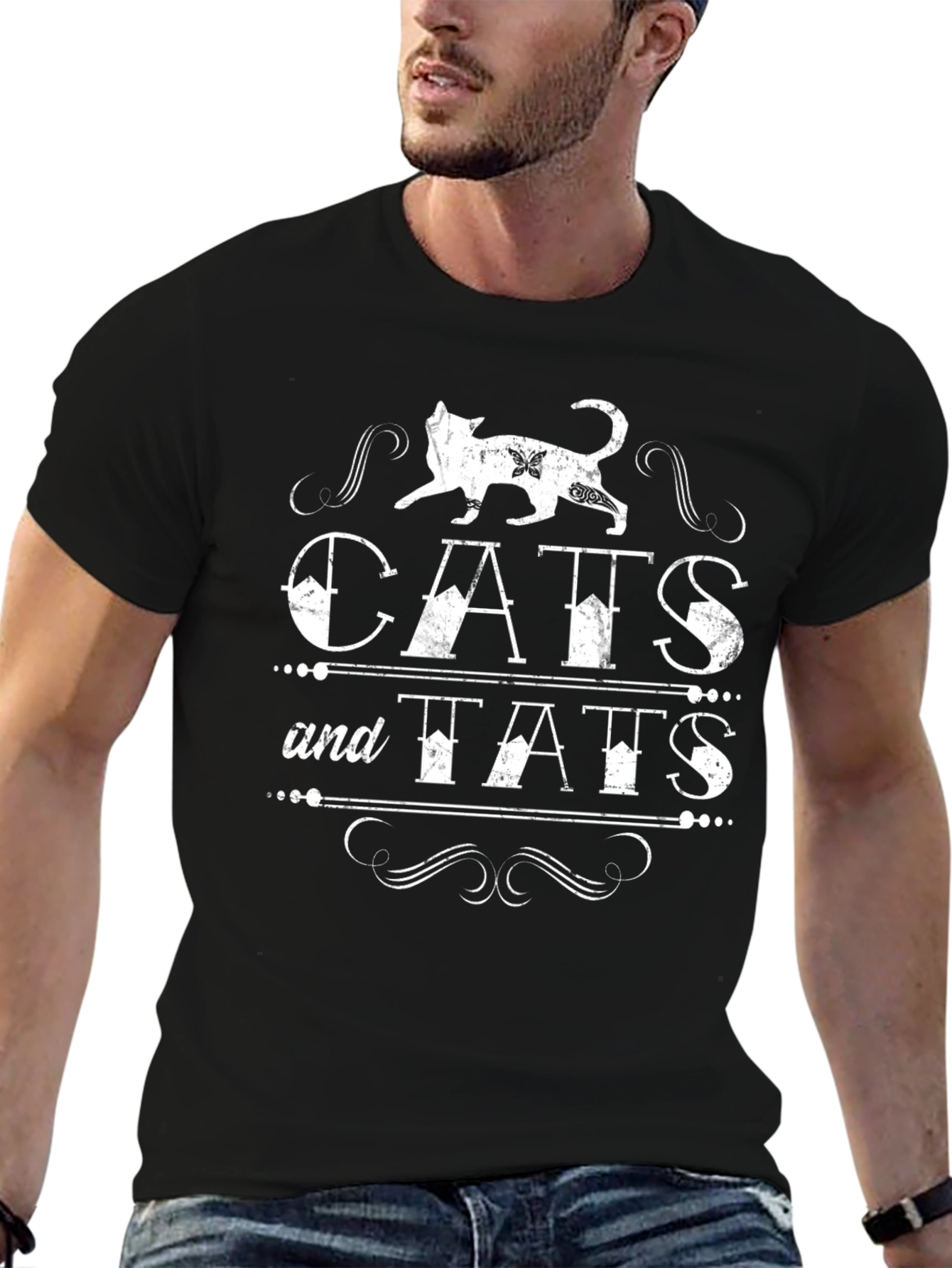 Cats and Tats Graphic T-Shirt - Black