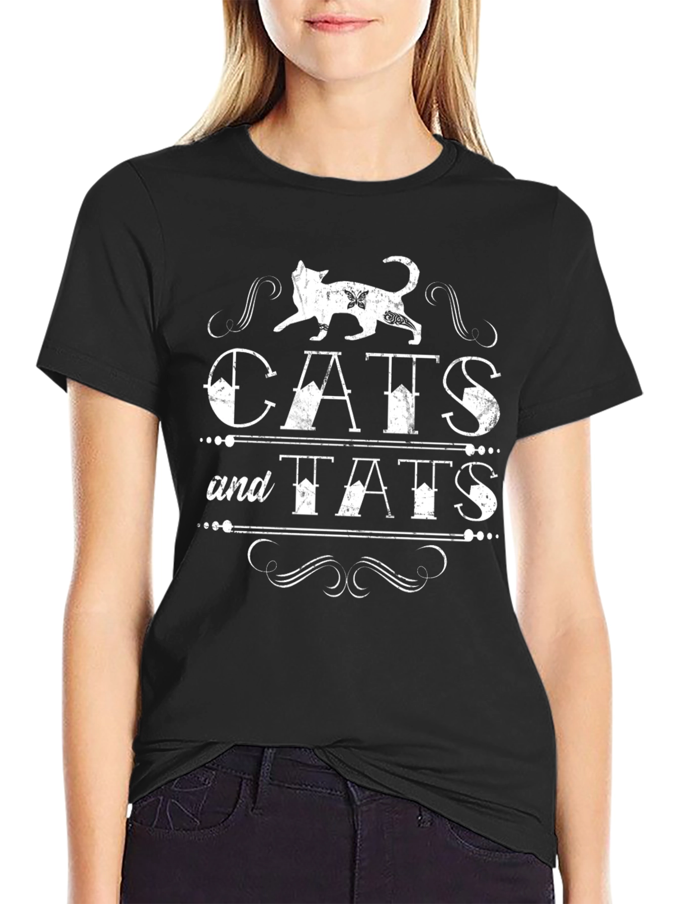 Cats and Tats Graphic T-Shirt - Black