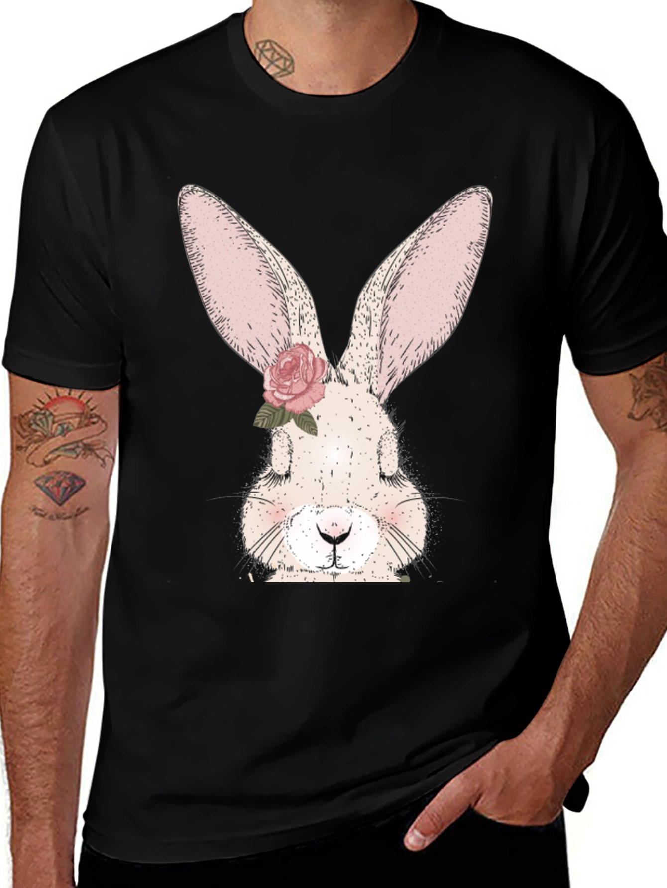 Floral Bunny Graphic Tee - Cute Rabbit T-Shirt