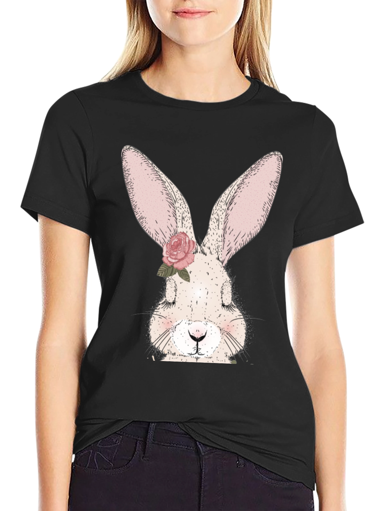Floral Bunny Graphic Tee - Cute Rabbit T-Shirt