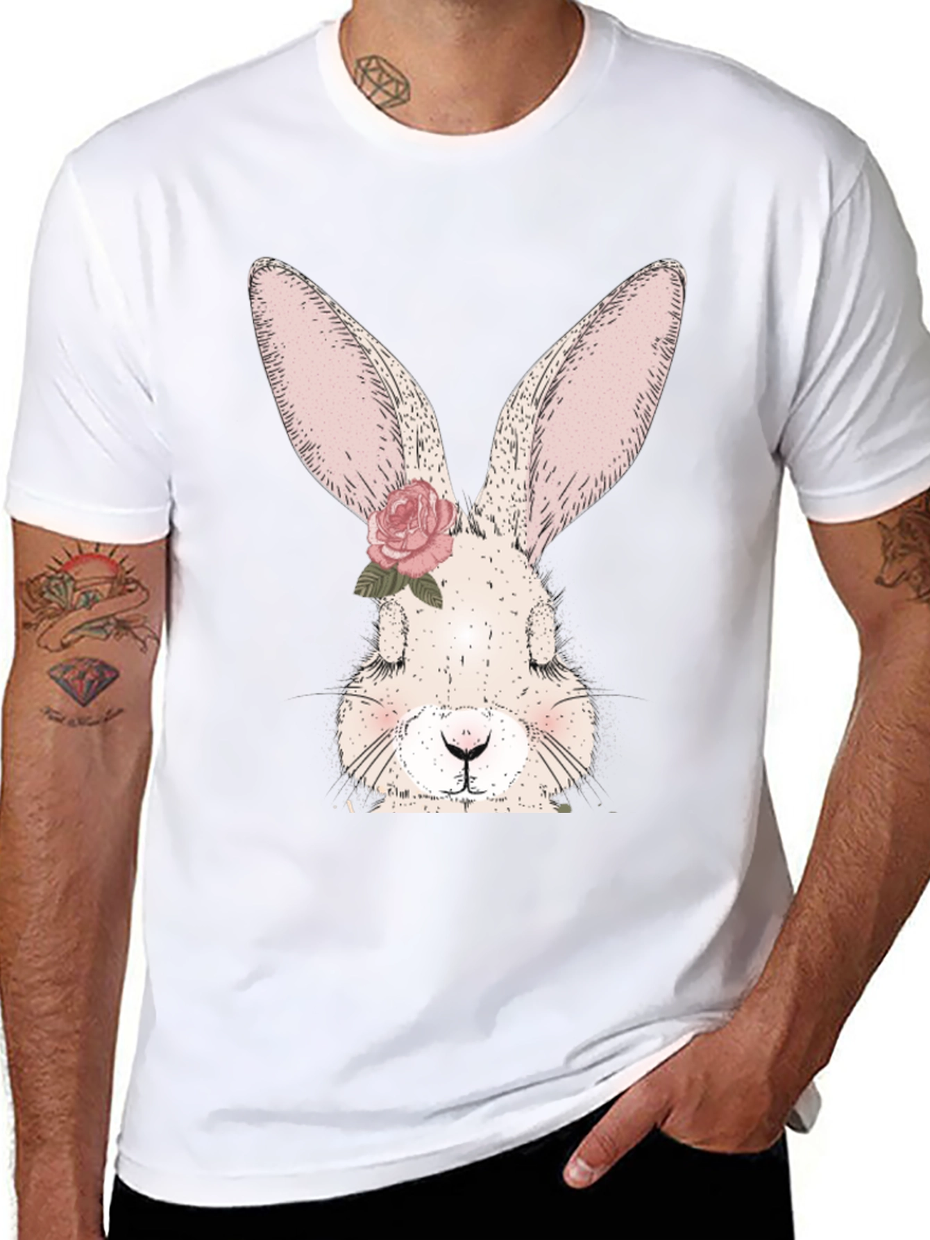 Floral Bunny Graphic Tee - Cute Rabbit T-Shirt