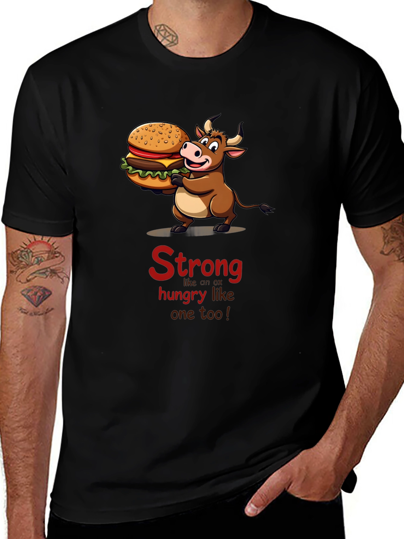 Strong Hungry Bull Burger T-Shirt